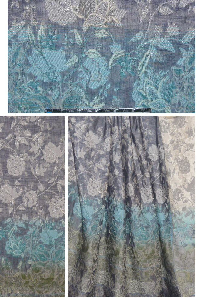 French blue/sage floral panel jacquard 1.625 yds