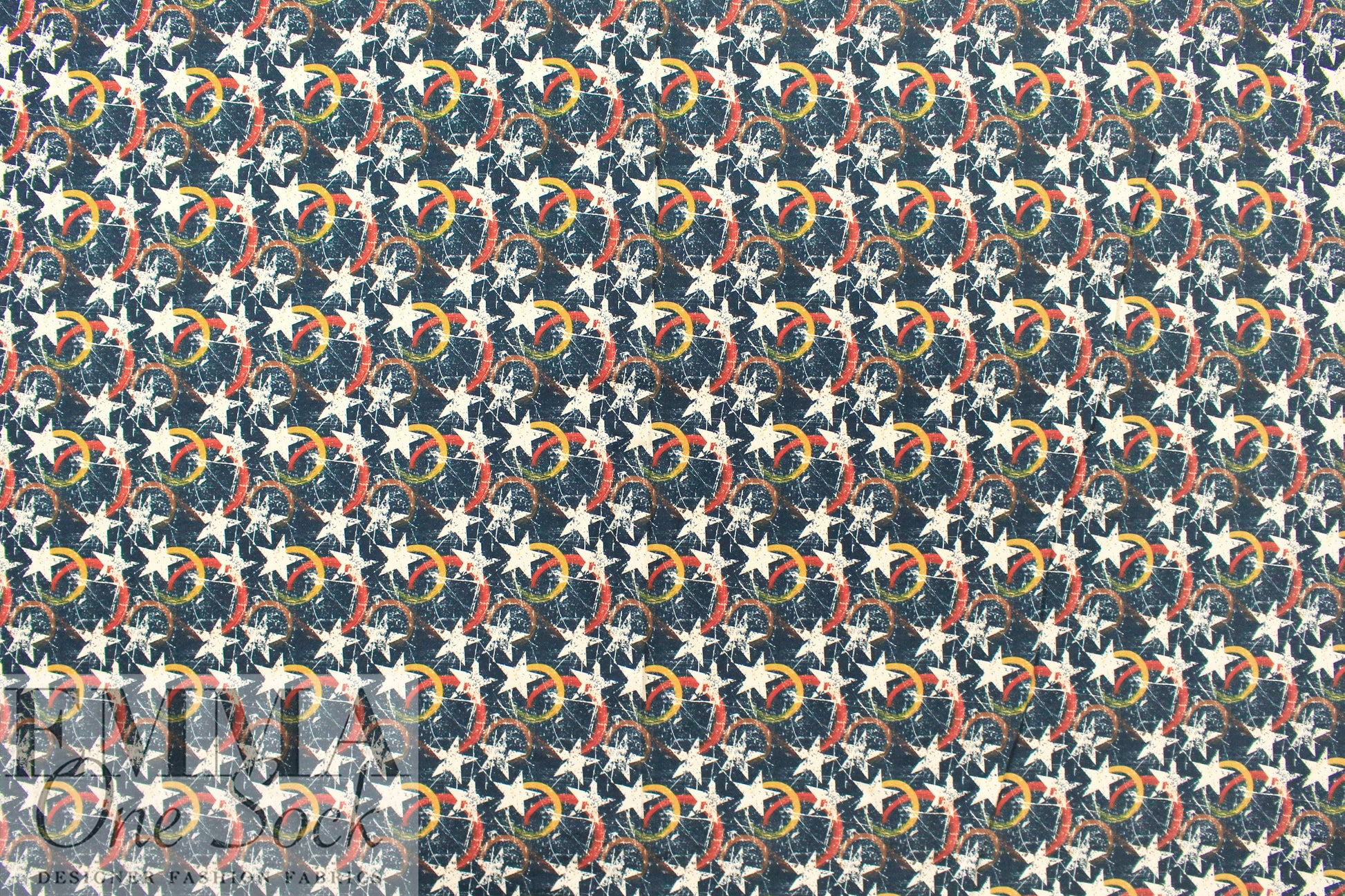 Dutch 'stamped star' French terry knit - denim Oeko-Tex cert.  1.5 yds