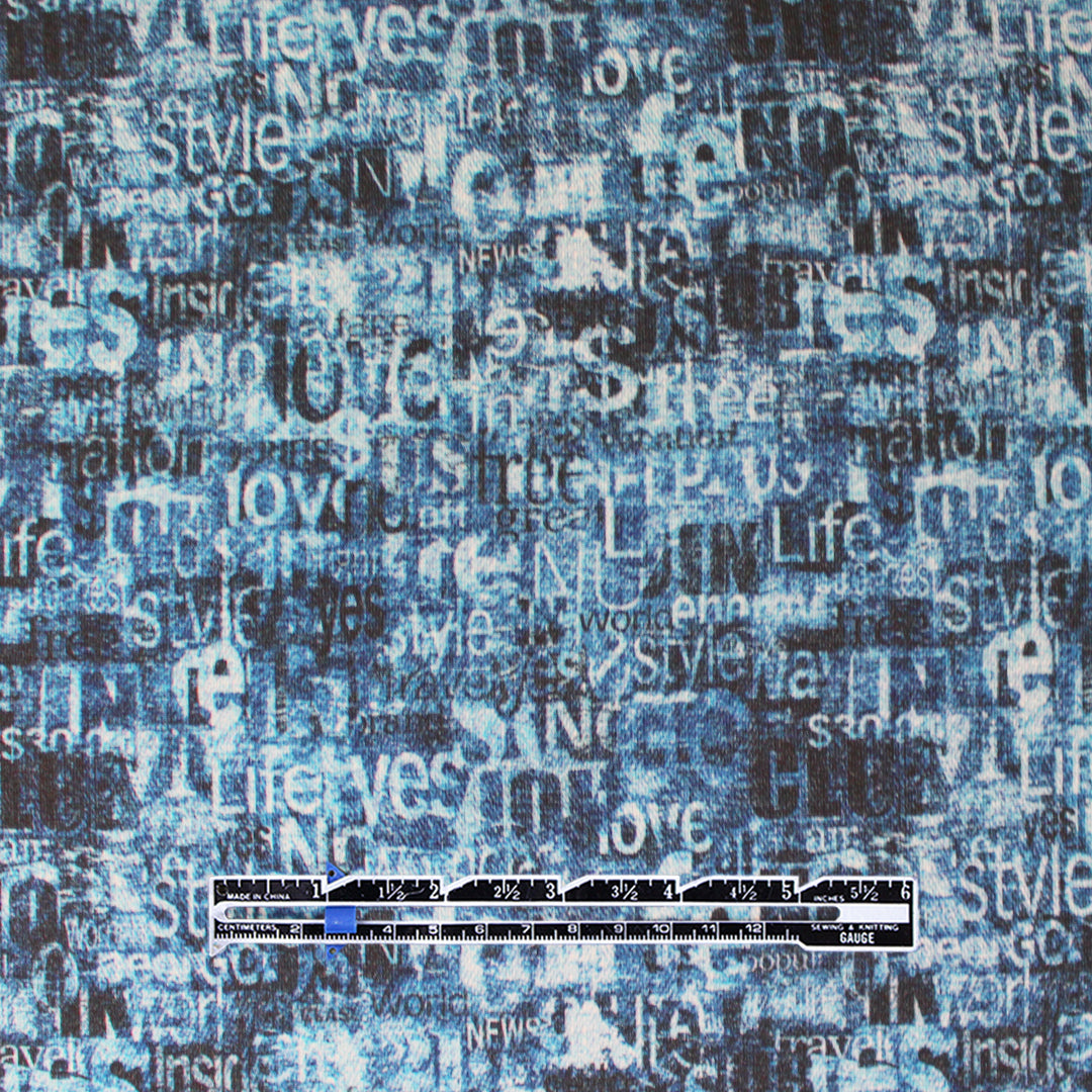 Dutch 'love language' French terry knit Oeko-Tex cert. - denim blue .66 yds