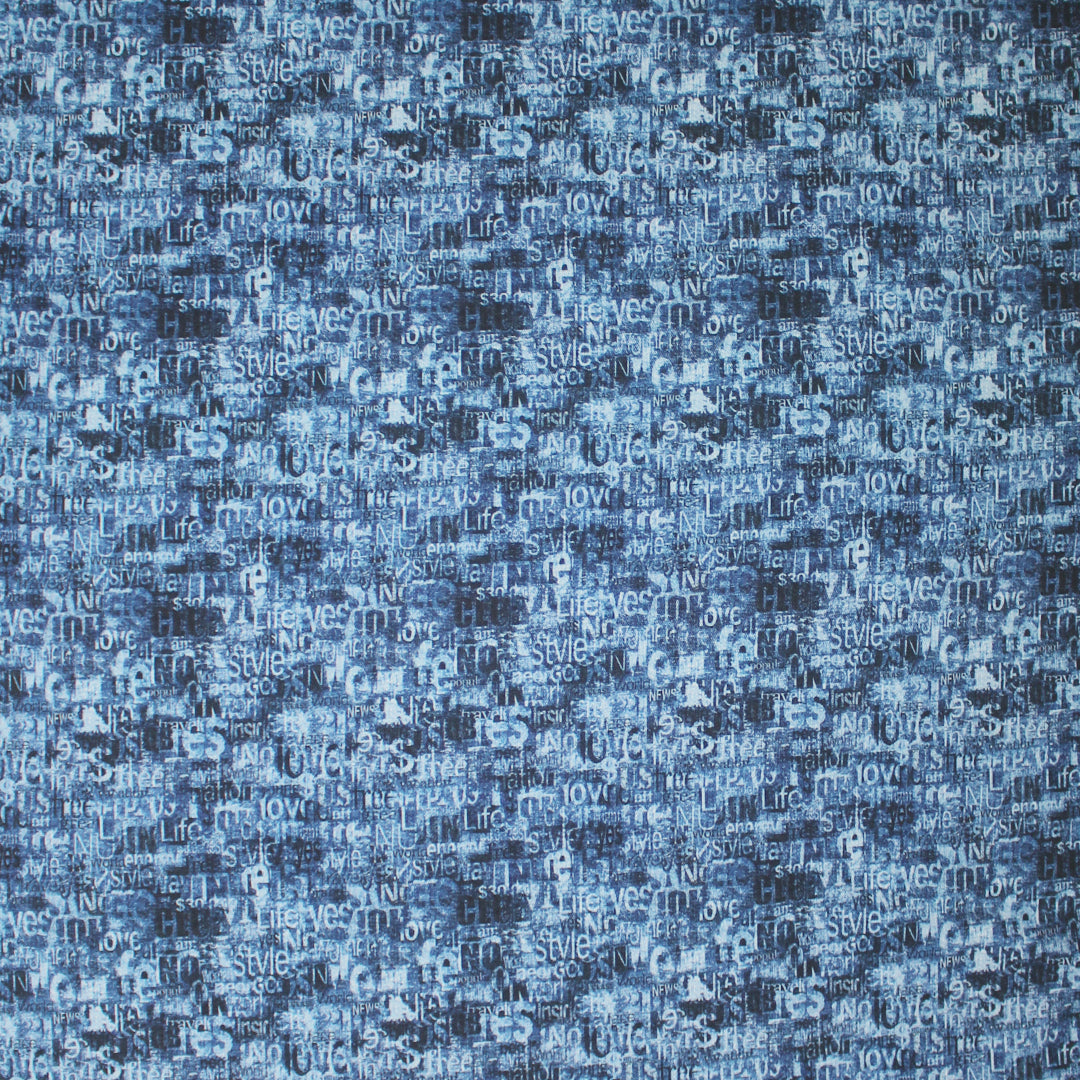 Dutch 'love language' French terry knit Oeko-Tex cert. - denim blue .66 yds
