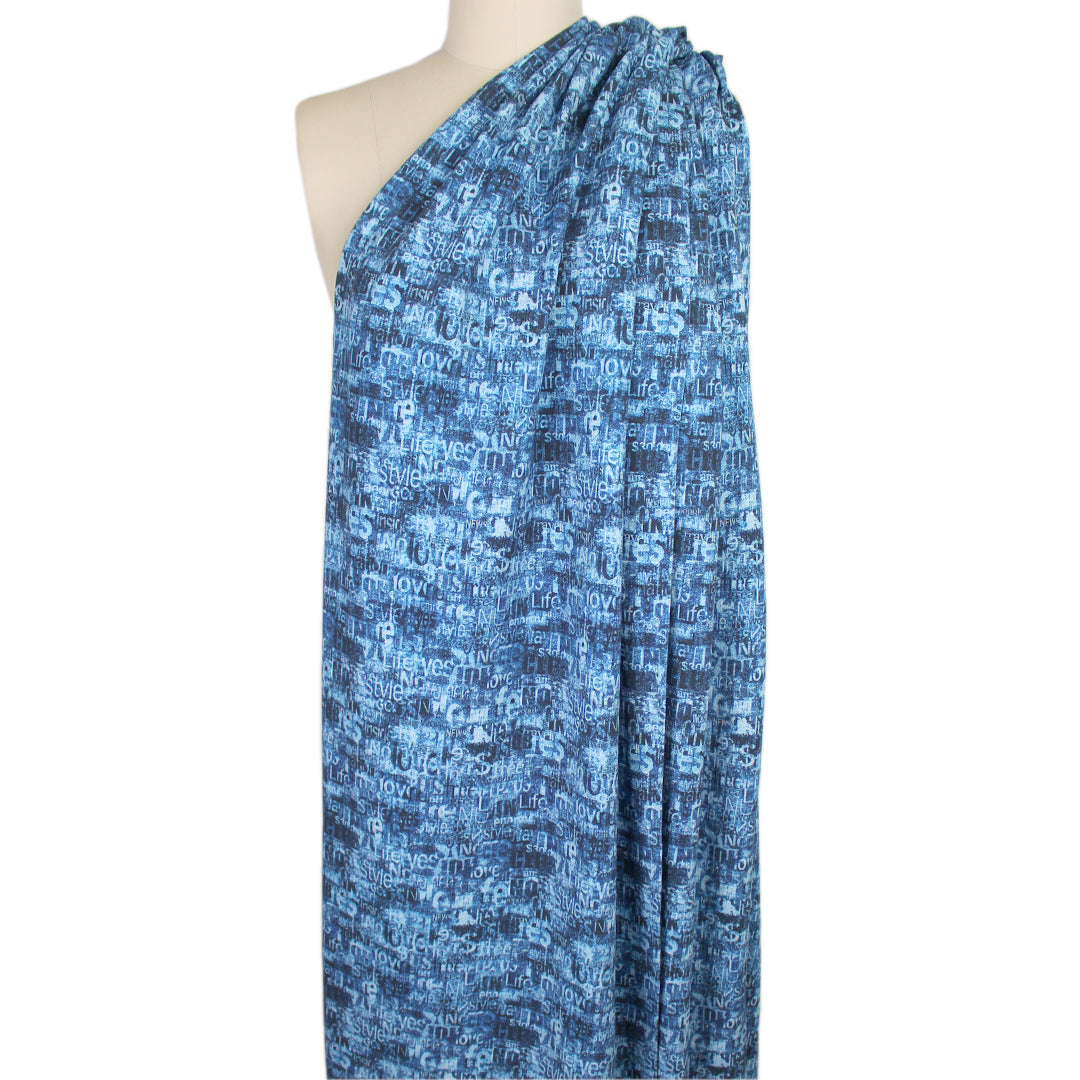 Dutch 'love language' French terry knit Oeko-Tex cert. - denim blue .66 yds