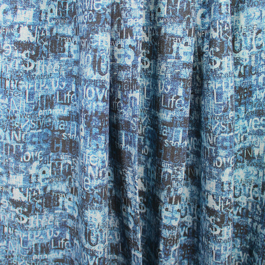 Dutch 'love language' French terry knit Oeko-Tex cert. - denim blue .66 yds