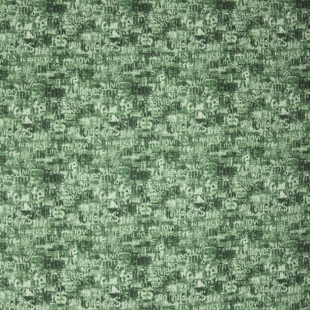 Dutch 'love language' French terry knit Oeko-Tex cert. - green/black .625 yds