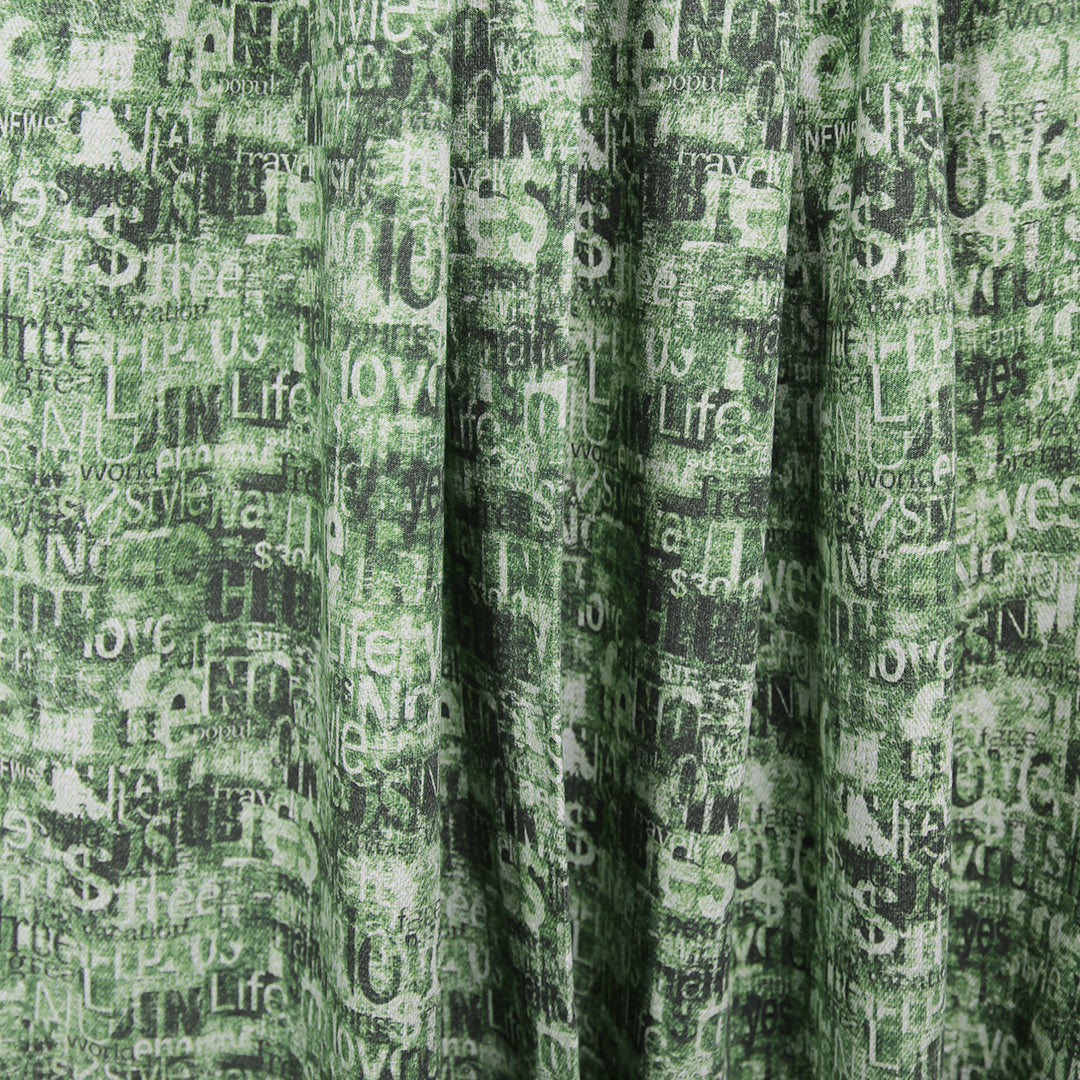 Dutch 'love language' French terry knit Oeko-Tex cert. - green/black 2 yd