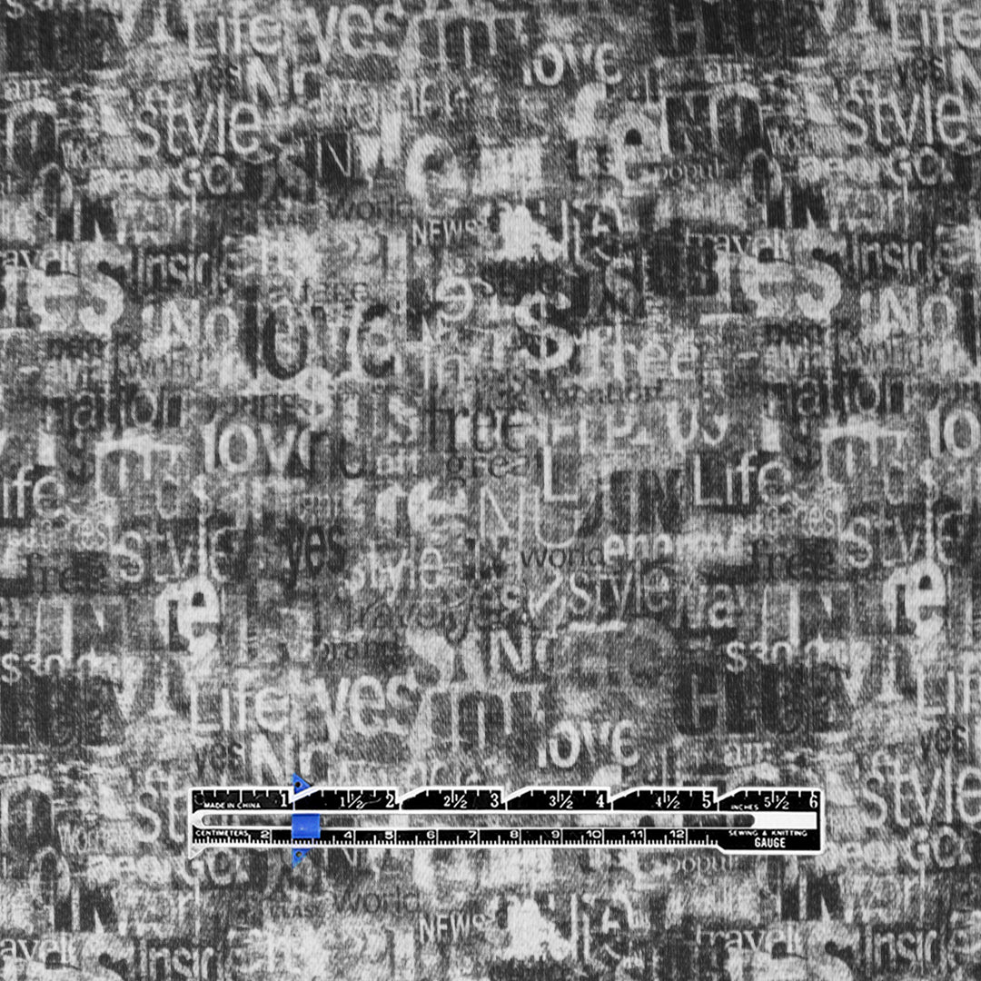 Dutch 'love language' French terry knit Oeko-Tex cert. - black/gray .5 yds