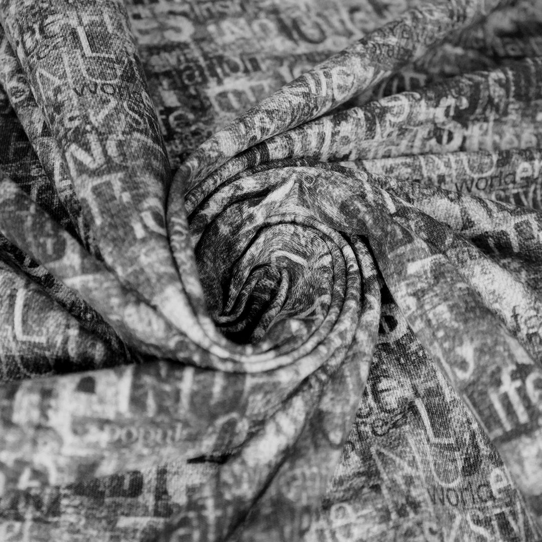 Dutch 'love language' French terry knit Oeko-Tex cert. - black/gray .5 yds