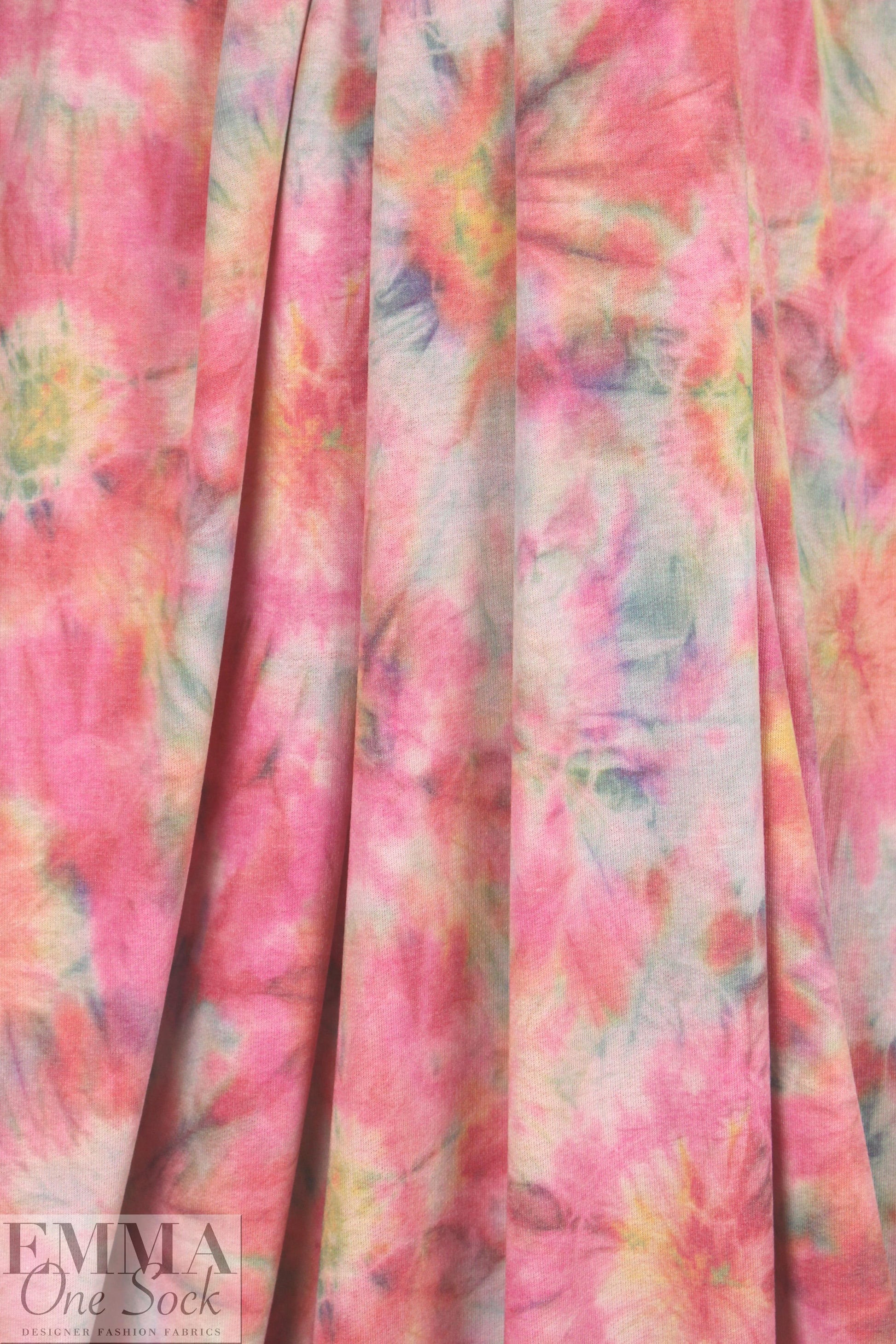 'tie dye special' poly/rayon French terry knit - pink, etc. 1.5 yds
