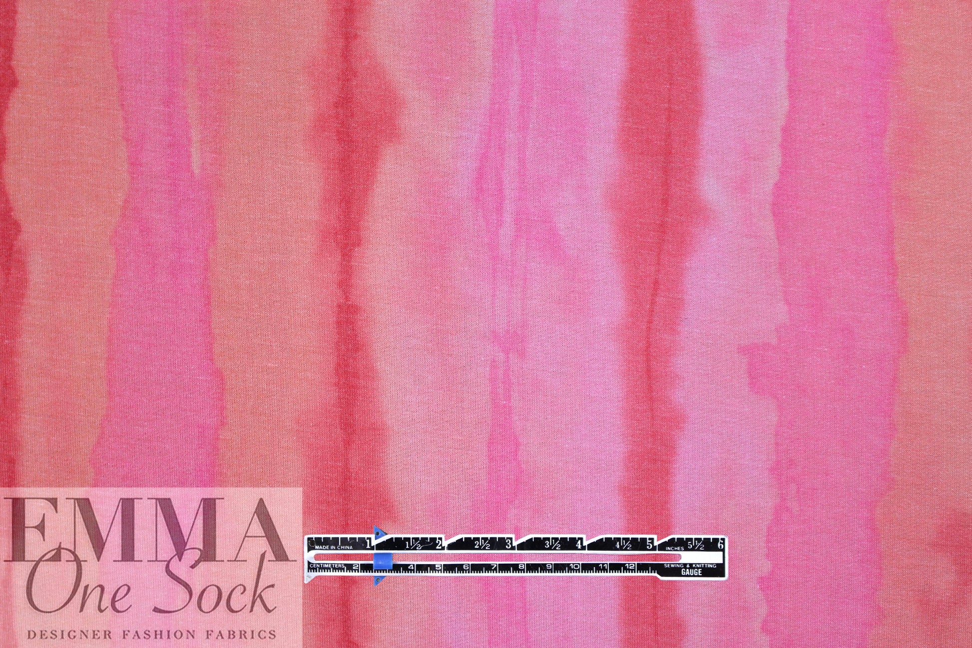 tie dye stripe poly/rayon French terry knit - fuchsia/orange 1.75 yd