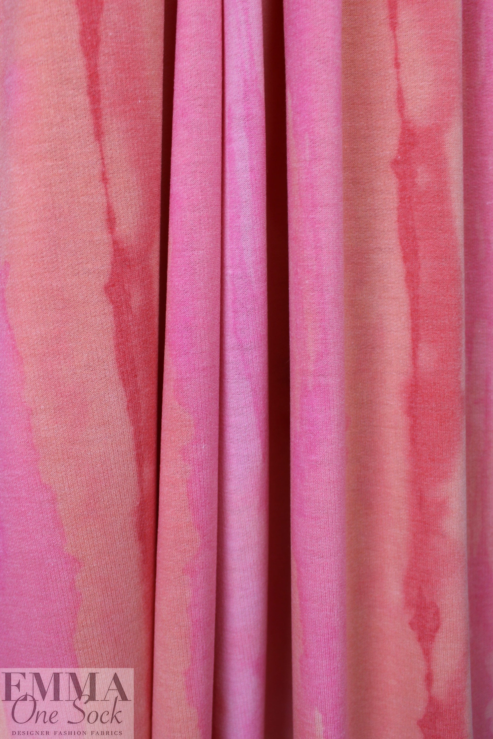 tie dye stripe poly/rayon French terry knit - fuchsia/orange .5 yds