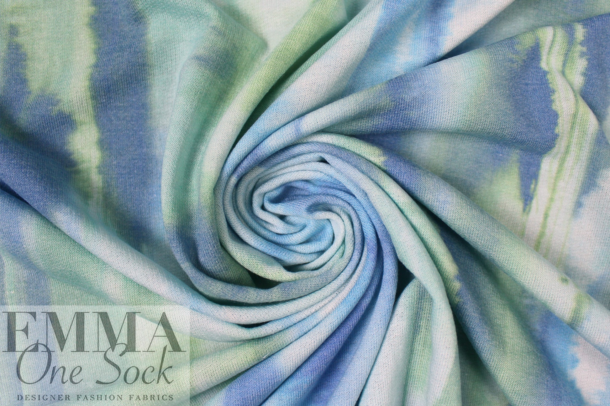 tie dye streaks poly/rayon French terry knit - blue/green 1.75 yd