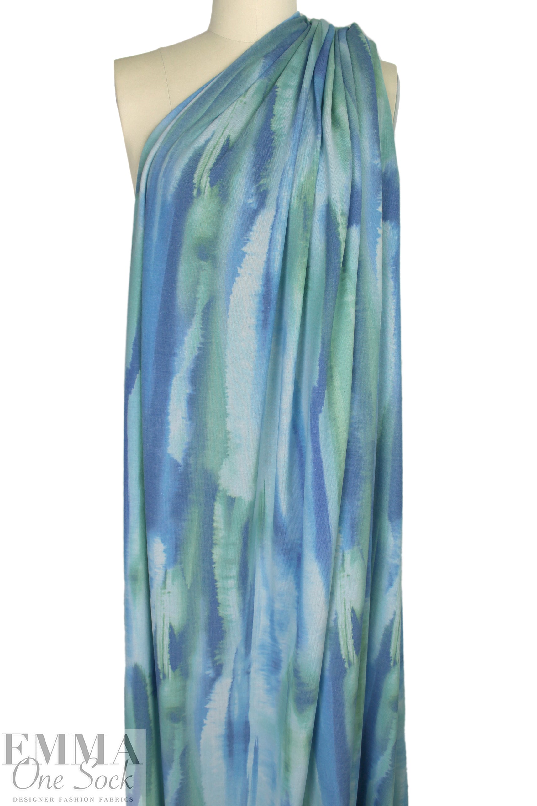 tie dye streaks poly/rayon French terry knit - blue/green 1.875 yd