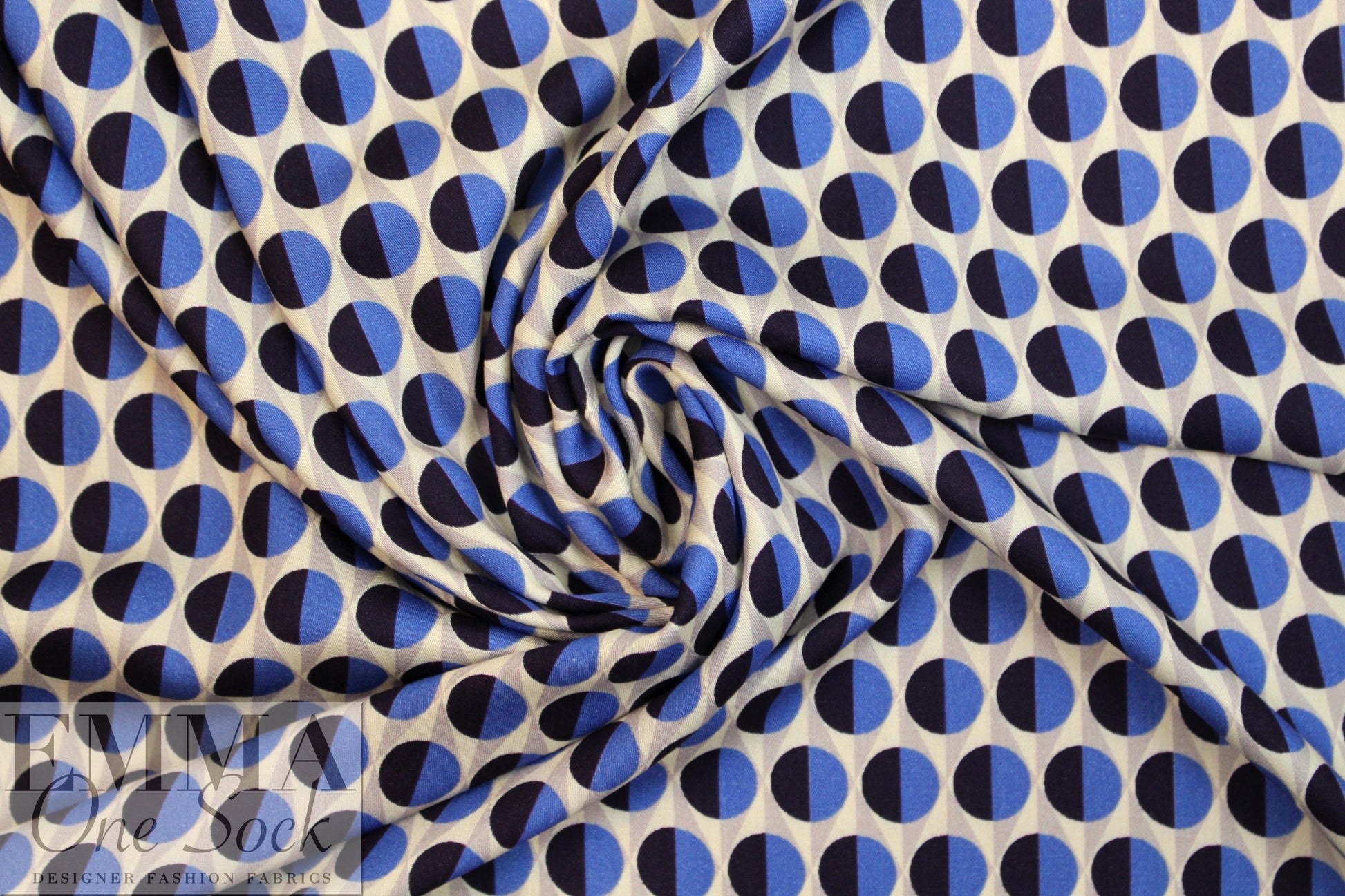 French cobalt graphic dot drapey viscose twill woven .75 yds