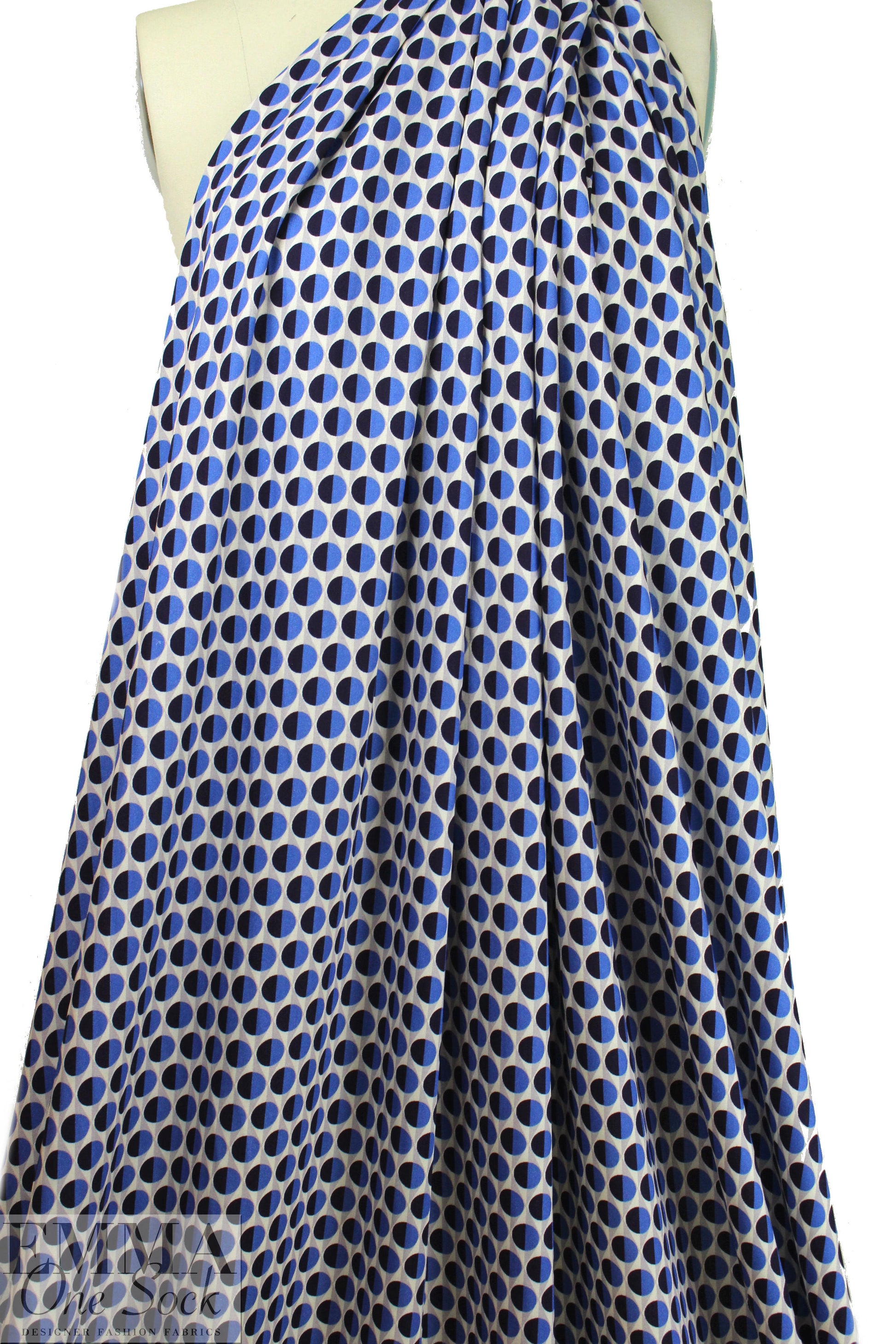 French cobalt graphic dot drapey viscose twill woven .75 yds