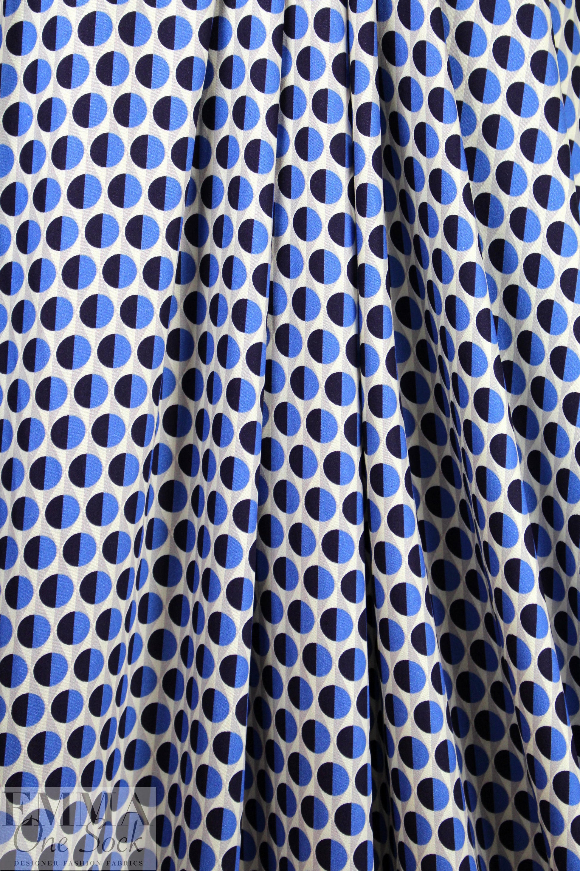 French cobalt graphic dot drapey viscose twill woven .75 yds
