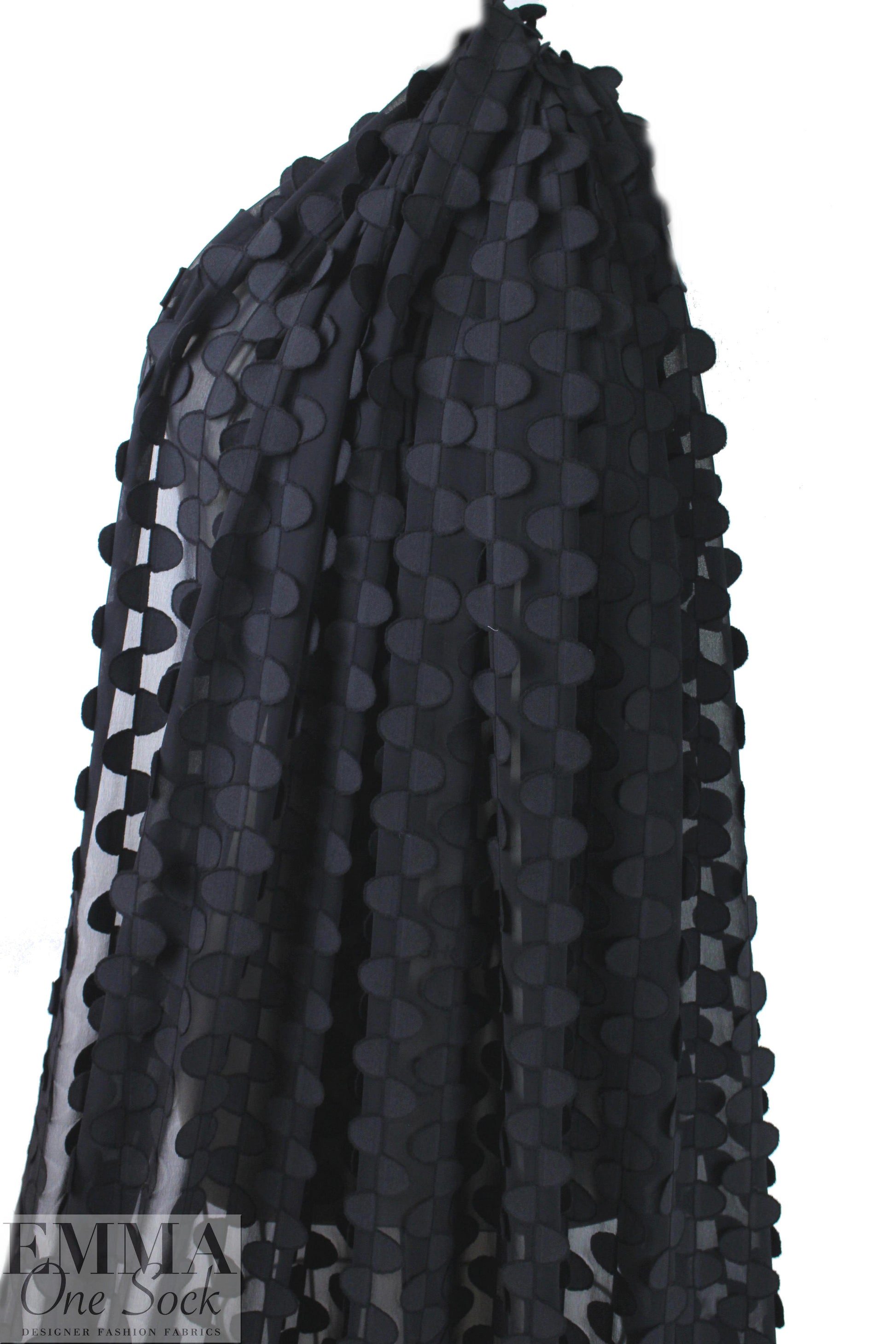 NY designer black clipped half moon 3-D woven 1.5 yds