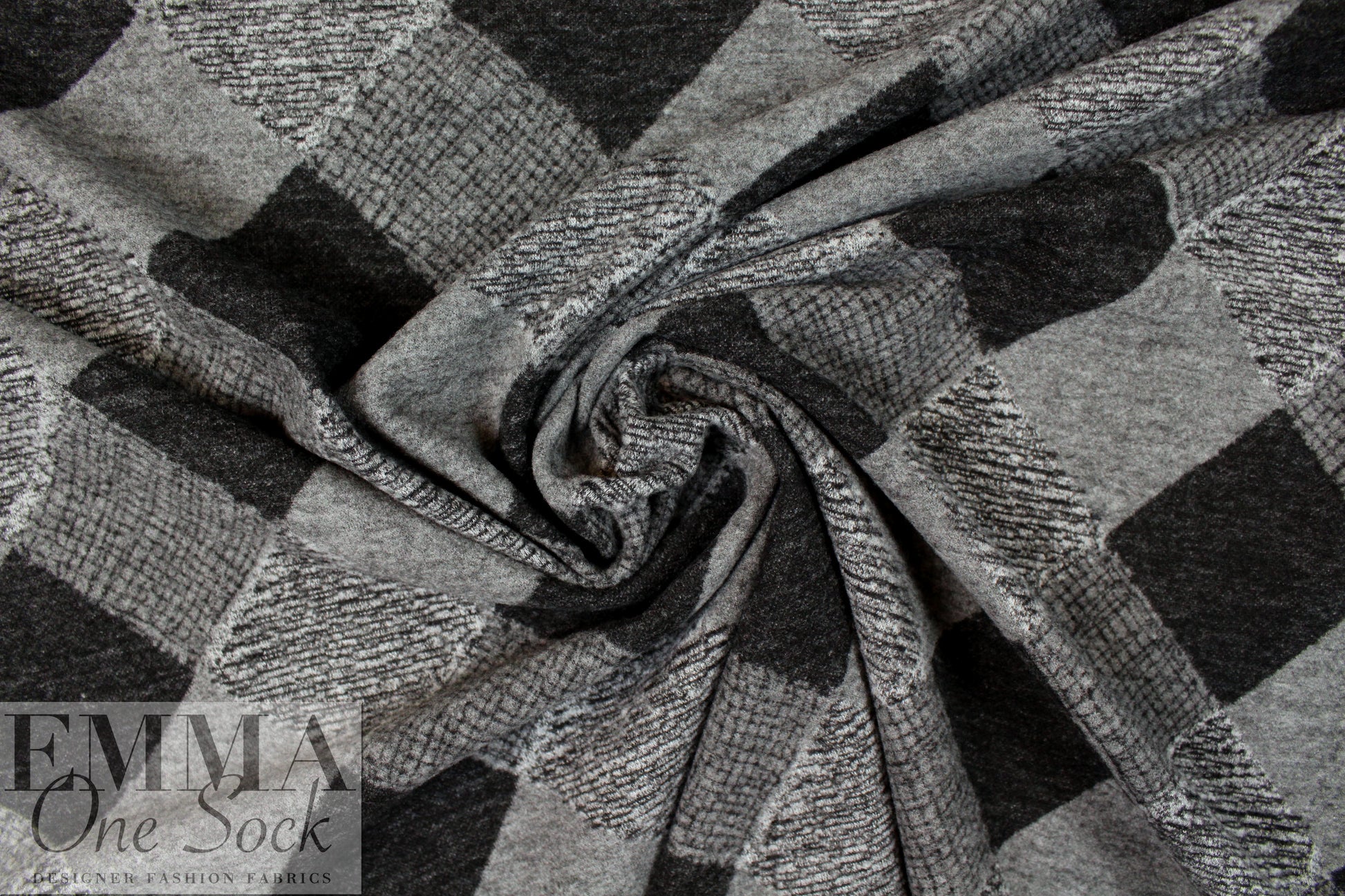 argyle design brushed doubleknit - black/gray 1.5 yd