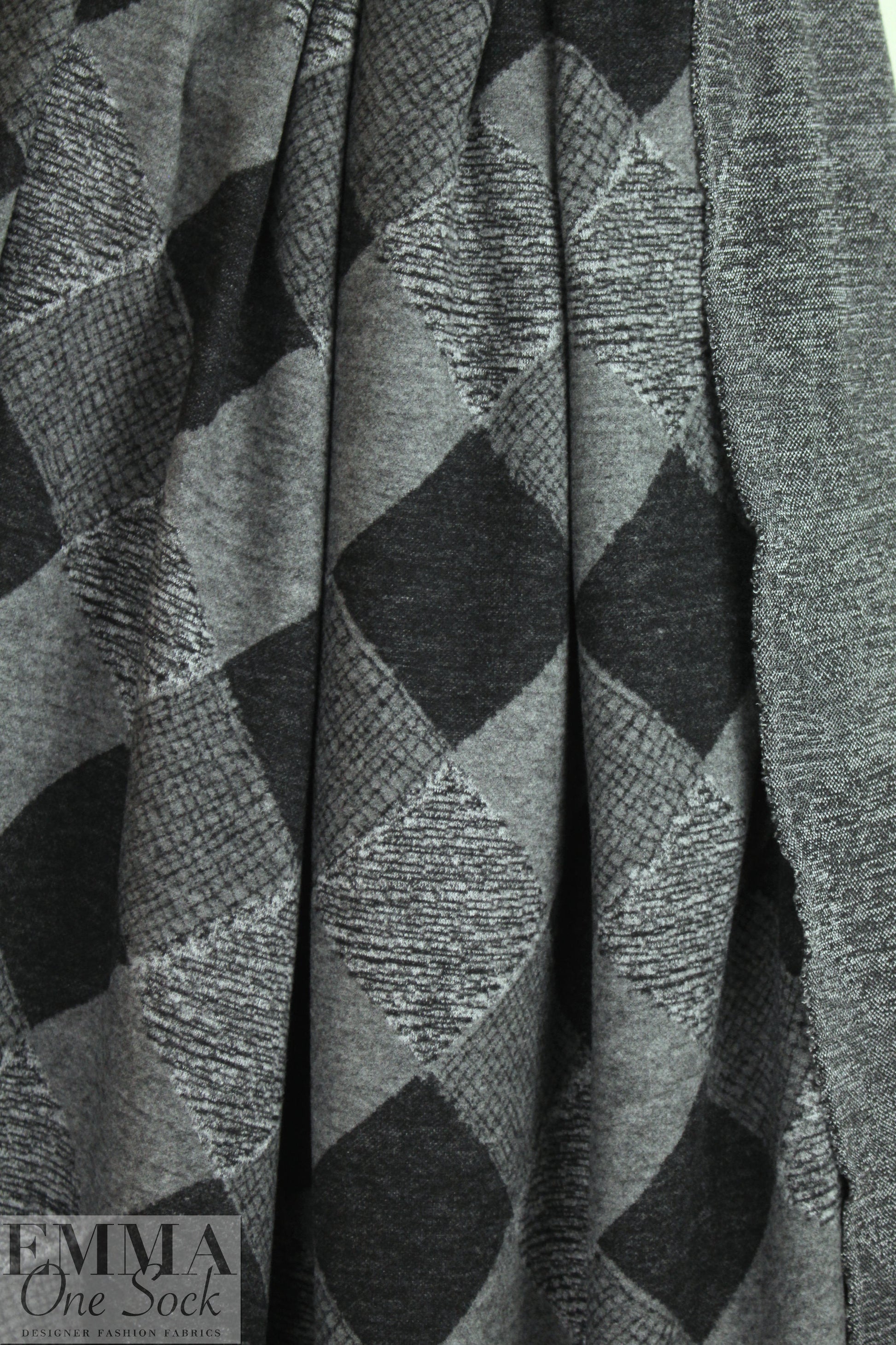 argyle design brushed doubleknit - black/gray 1.5 yd