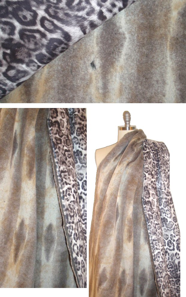 NY designer faux fur/cheetan faux suede reversible coating