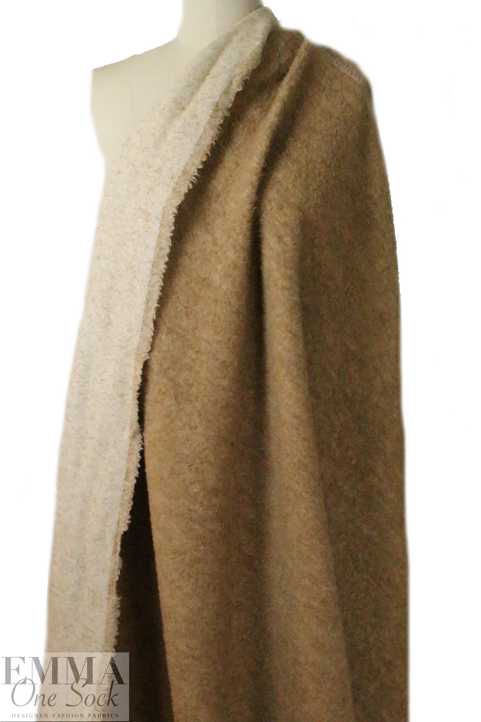 NY designer 'furry' wool blend coating - toasty tan