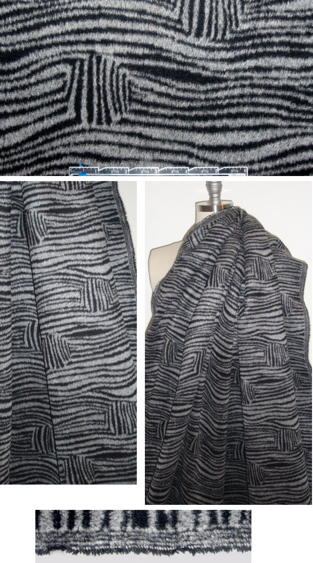 Italian black/gray alpaca blend graphic stripe coating