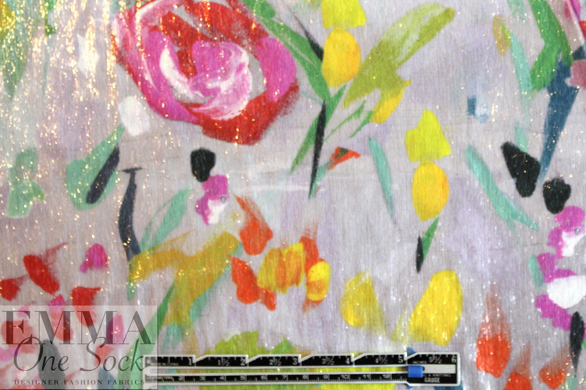 Italian colorful brushstroke floral sparkle 'fur' woven 1.5 yd
