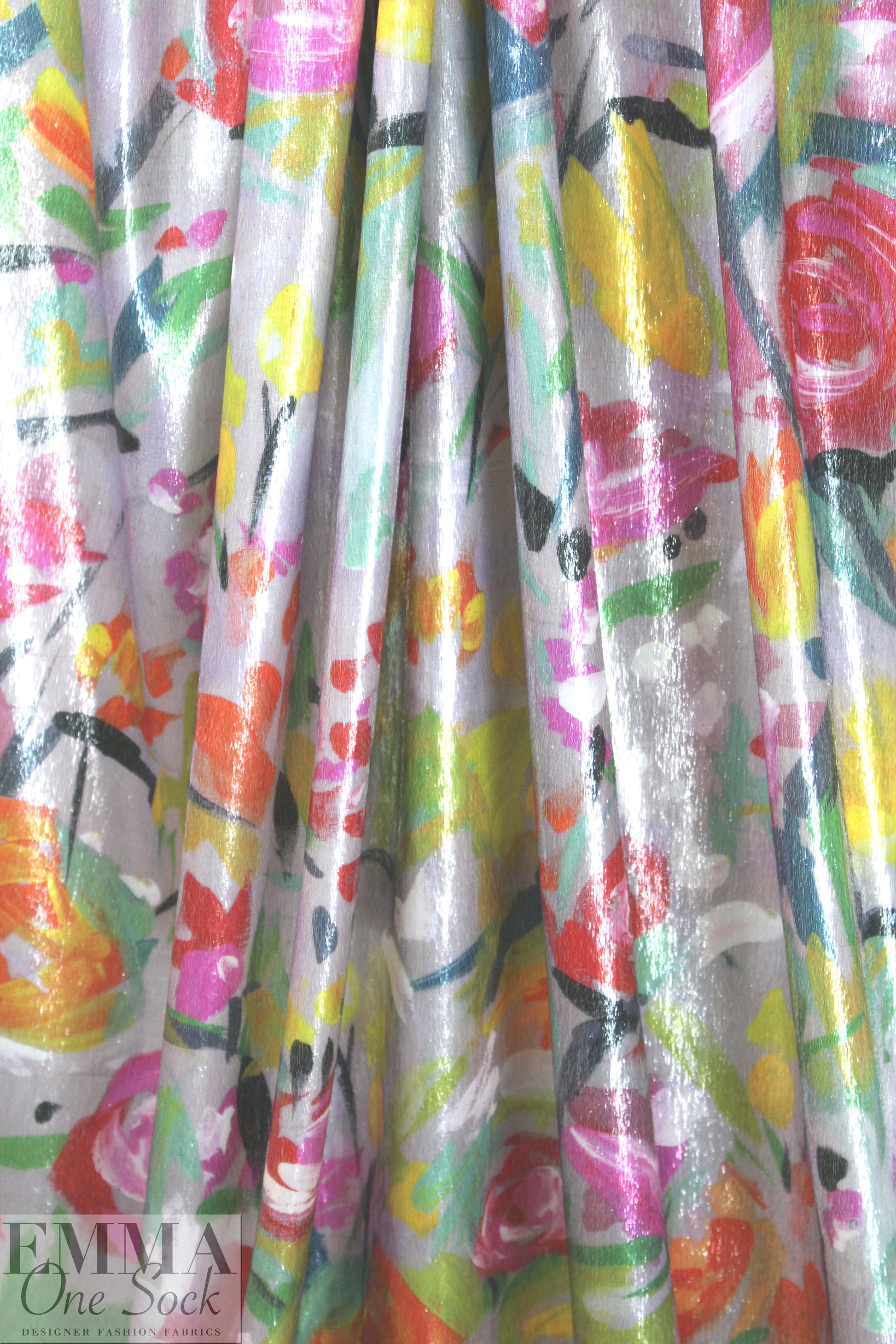 Italian colorful brushstroke floral sparkle 'fur' woven 1.5 yd