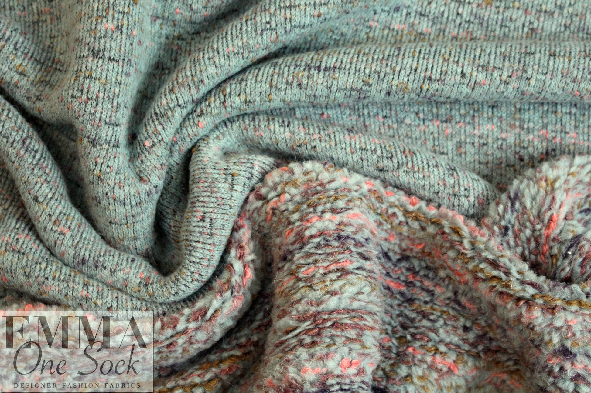 Derek L. novelty faux fur knit - dusty blue/pink .875 yds