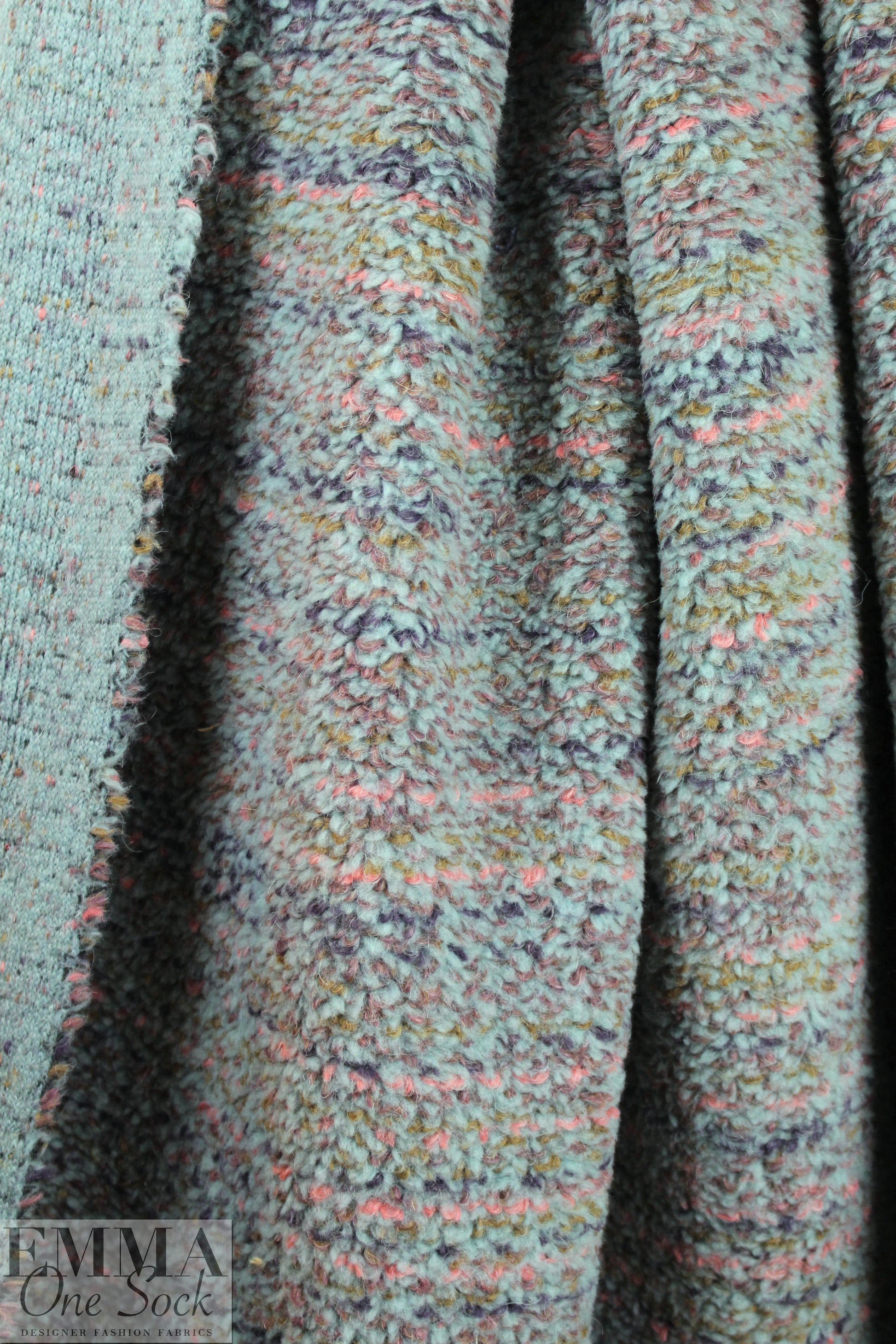 Derek L. novelty faux fur knit - dusty blue/pink .875 yds
