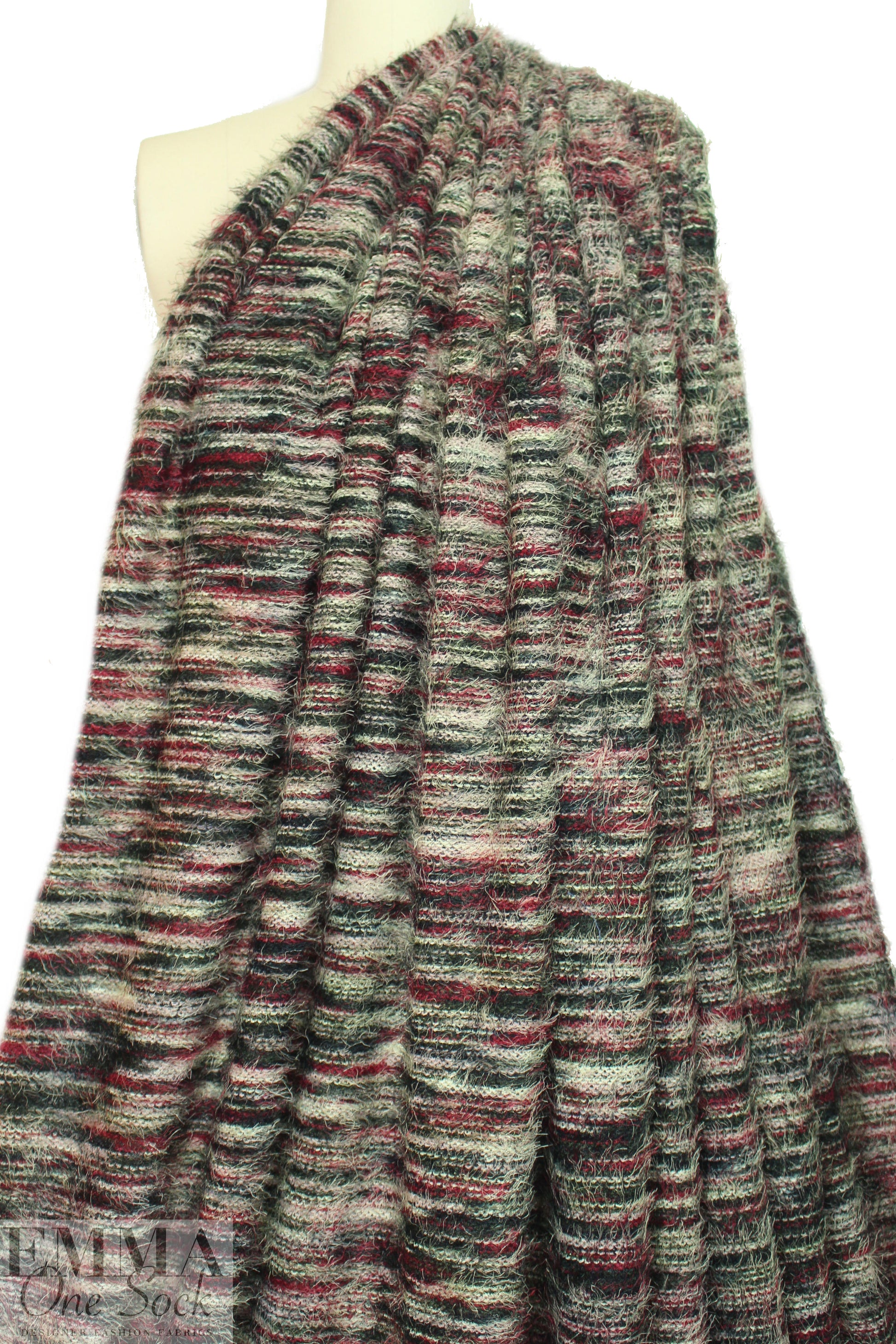 'eyelash' super soft sweater knit - pine/wine melange .875 yds