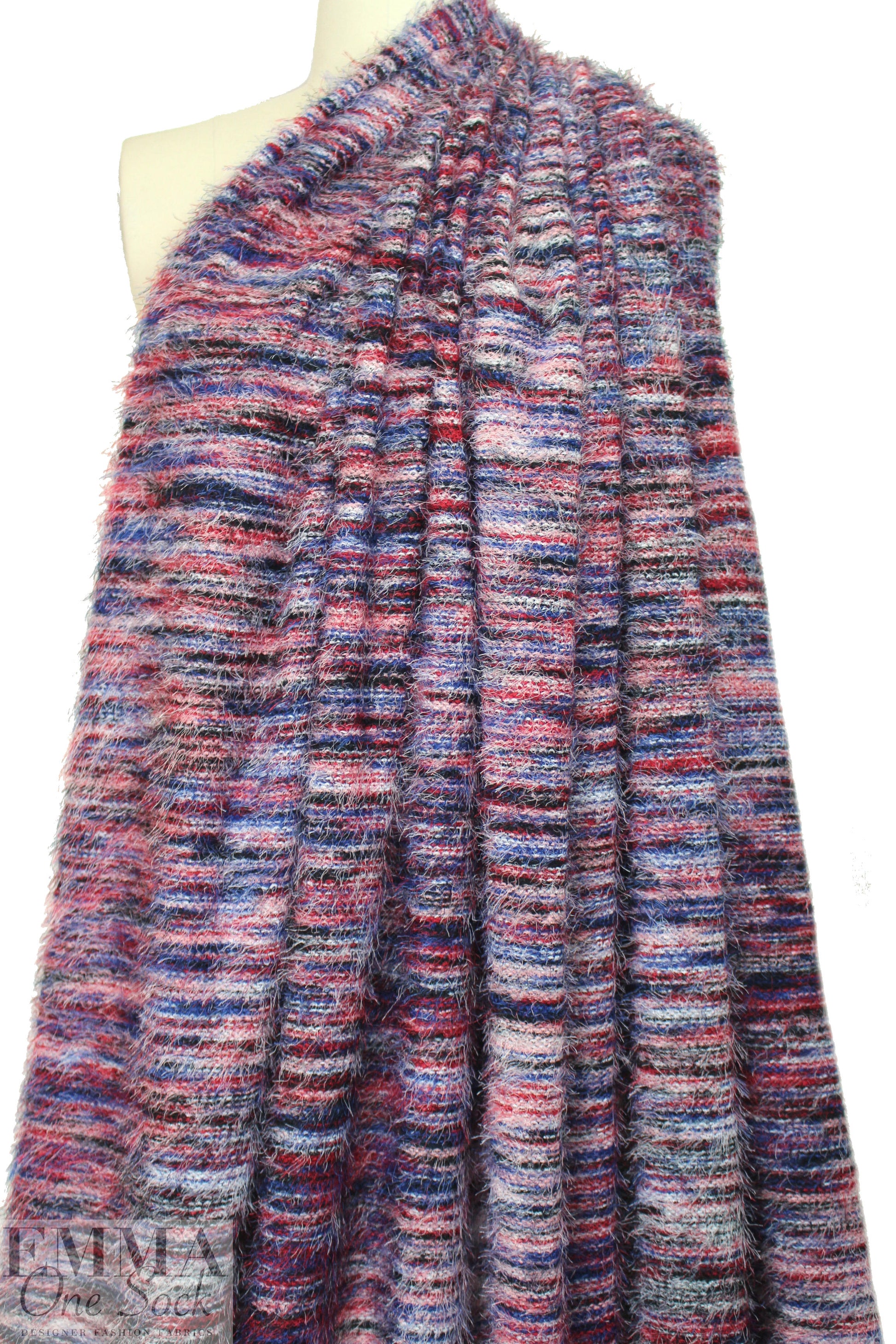 'eyelash' super soft sweater knit - cobalt/claret melange 1.5 yds