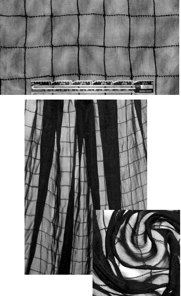 black pintuck grid silk gauze