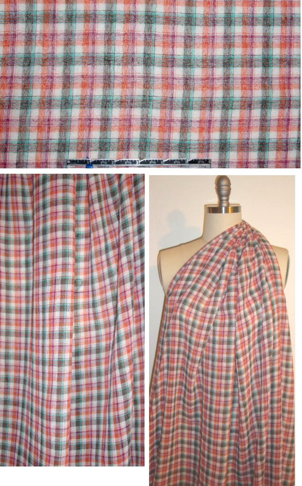 French cotton gauze plaid - orange/mint 1.75 yd