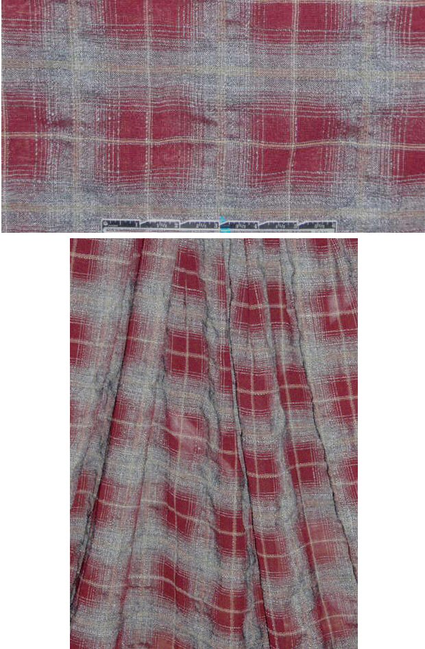 Italian yarn dyed plaid wool gauze - burgundy/gray