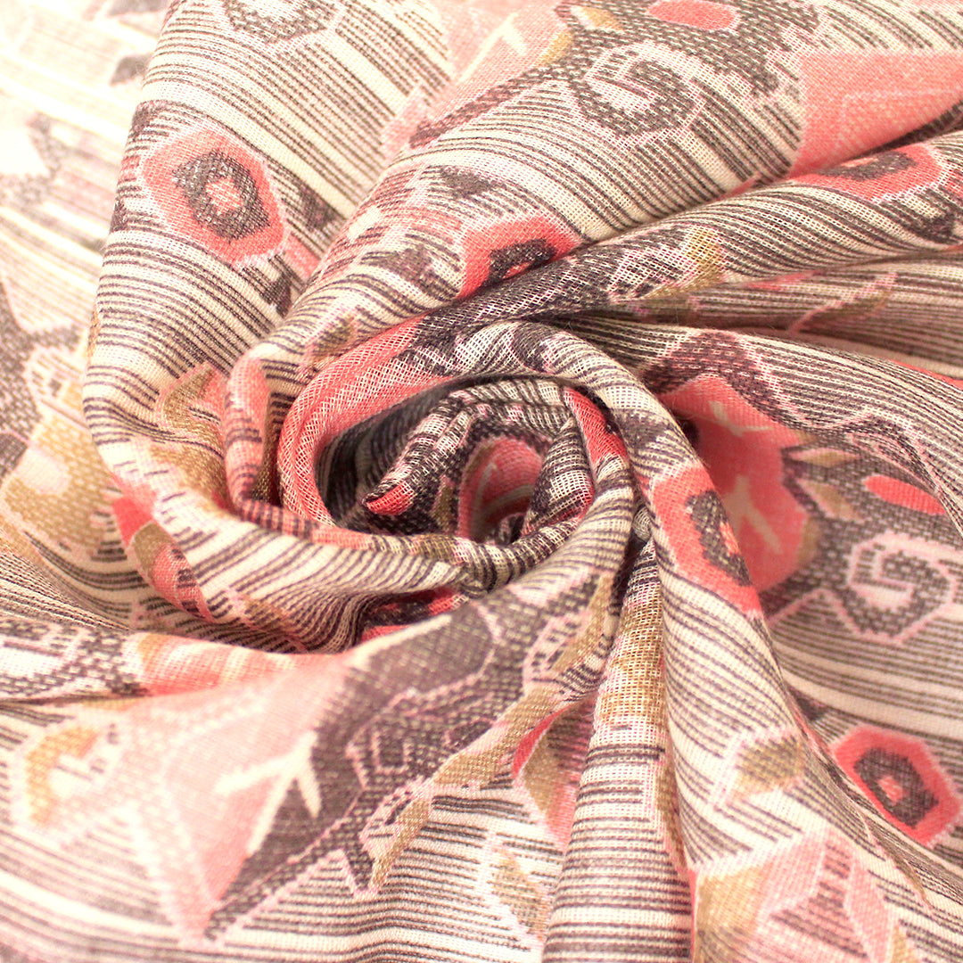 CA designer 'Persian pink' printed rayon 'gauze' 1.375 yd