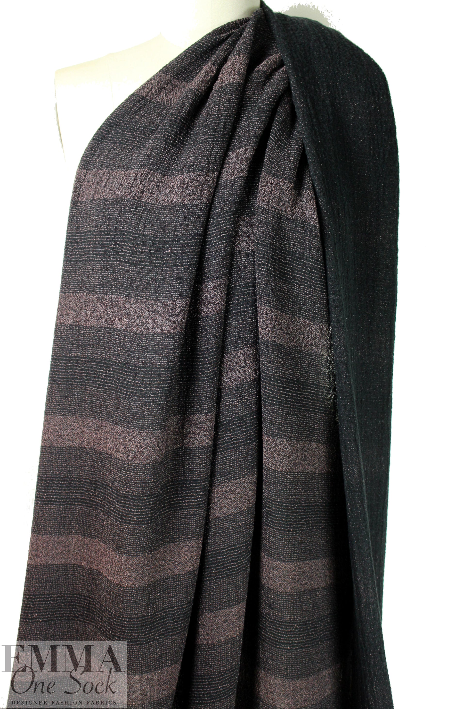 NY designer striped cotton double gauze - black/dusty mauve 2 yds