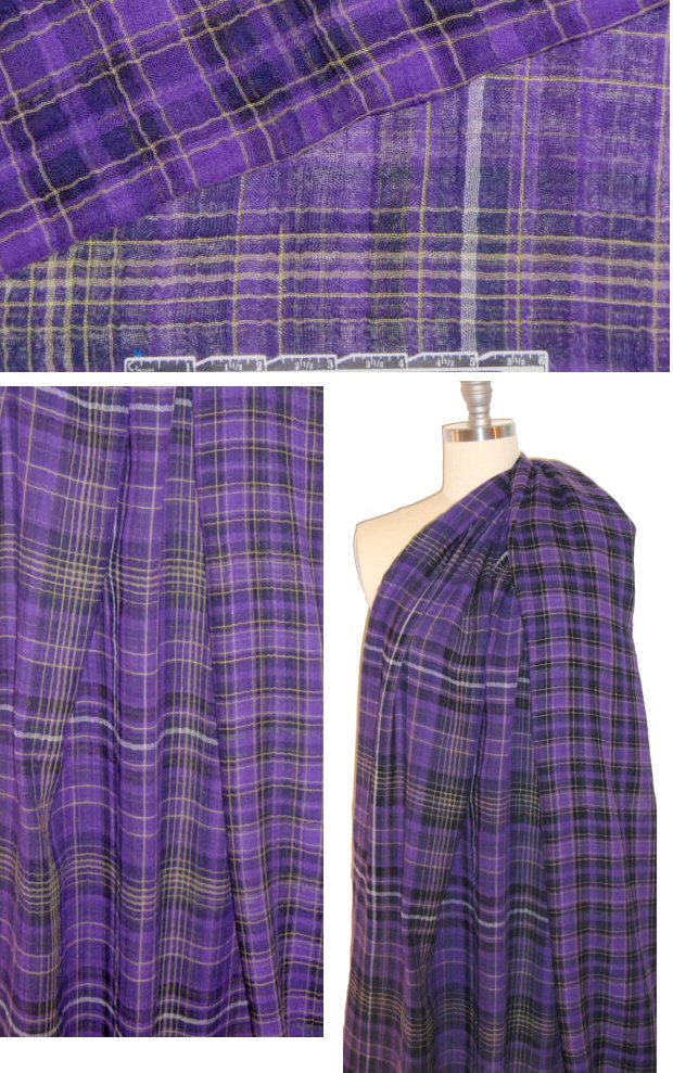 NY designer cotton double gauze - purple plaid 1.5 yd