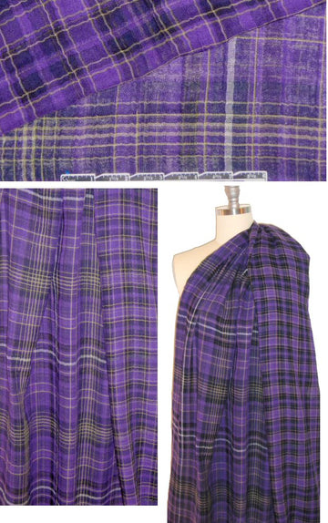 NY designer cotton double gauze - purple plaid 1.66 yd