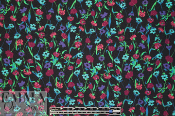Italian aqua/wine floral silk georgette