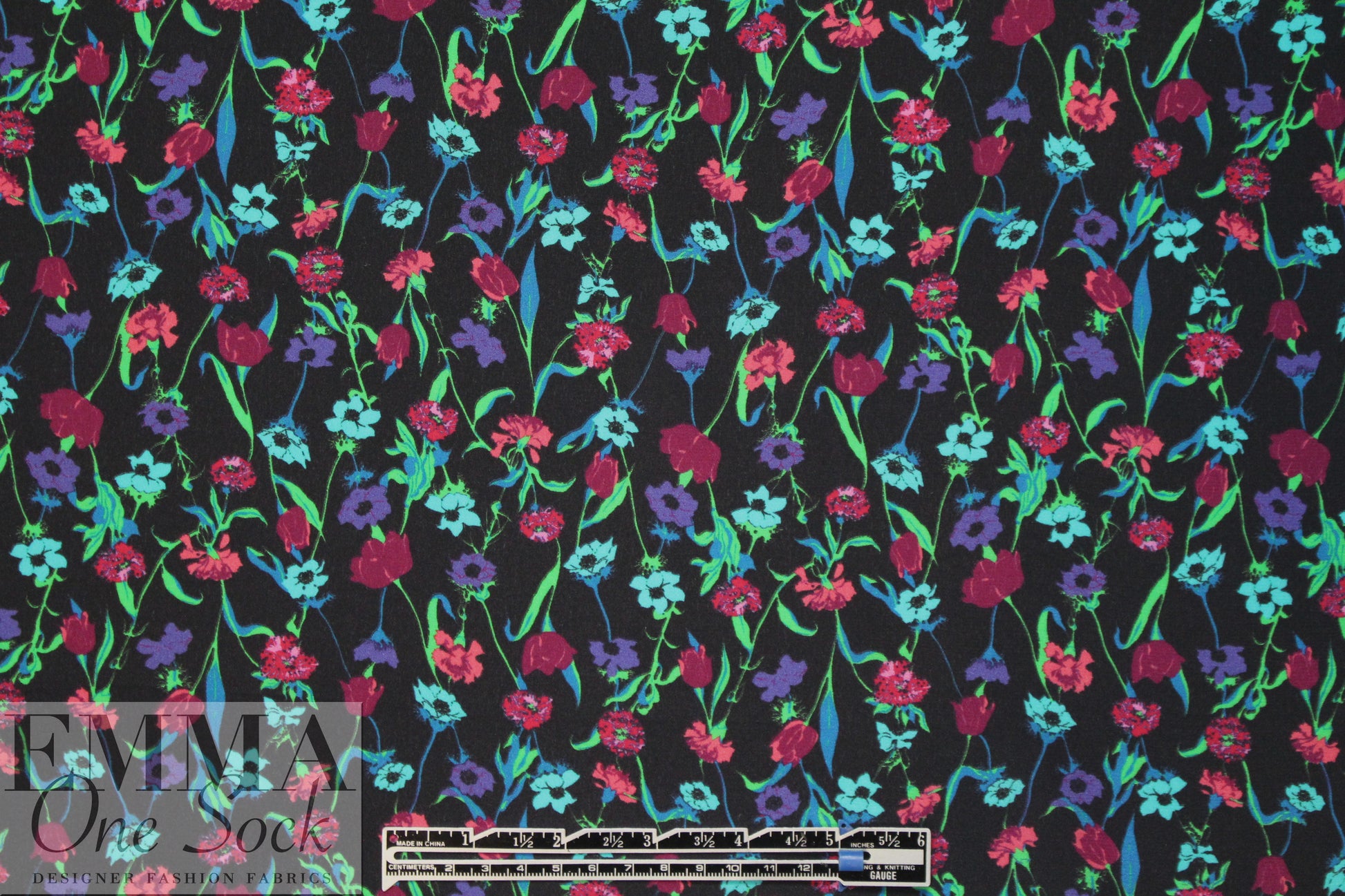 Italian aqua/wine floral silk georgette 1.375 yd