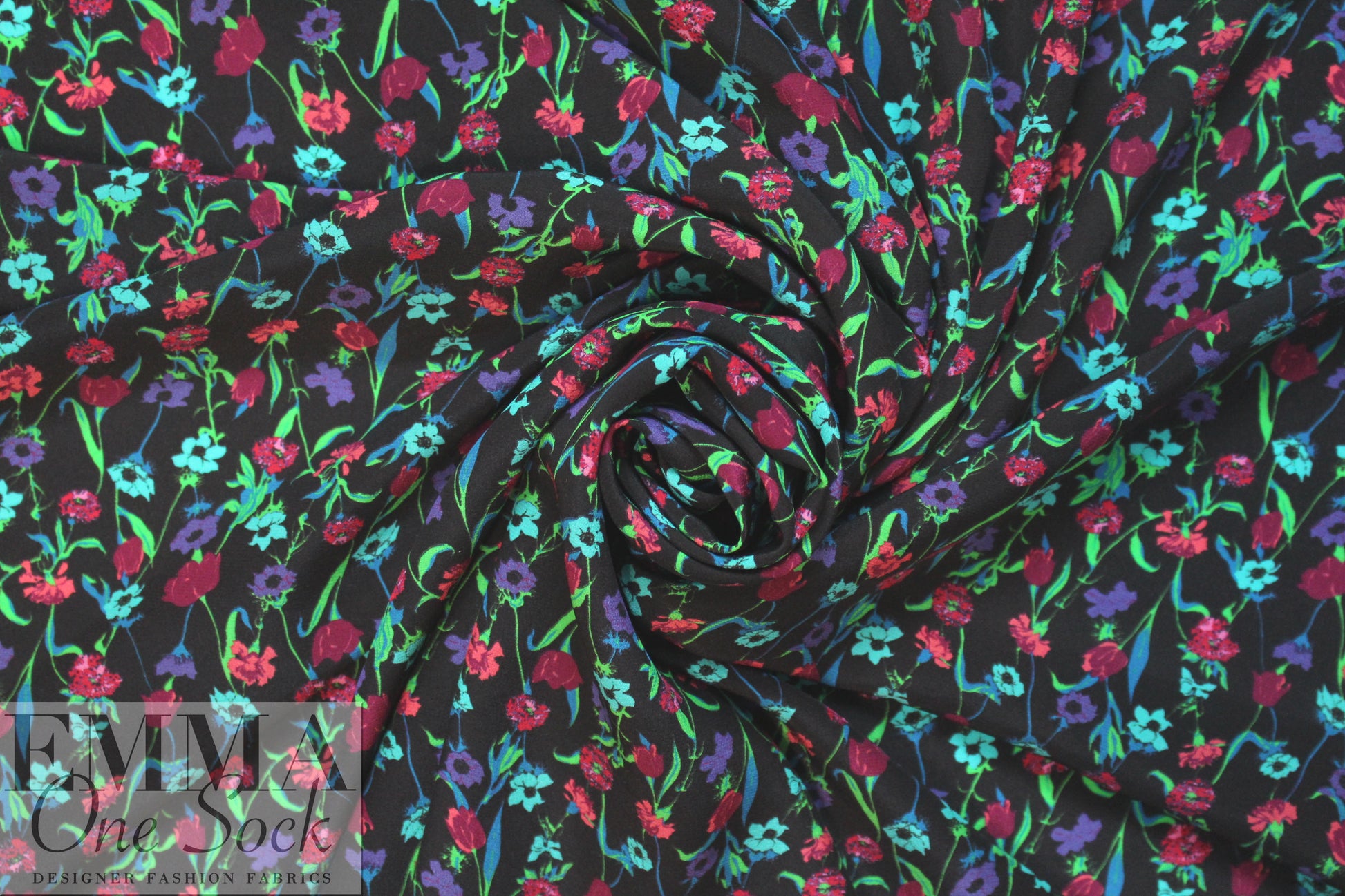 Italian aqua/wine floral silk georgette .75 yds