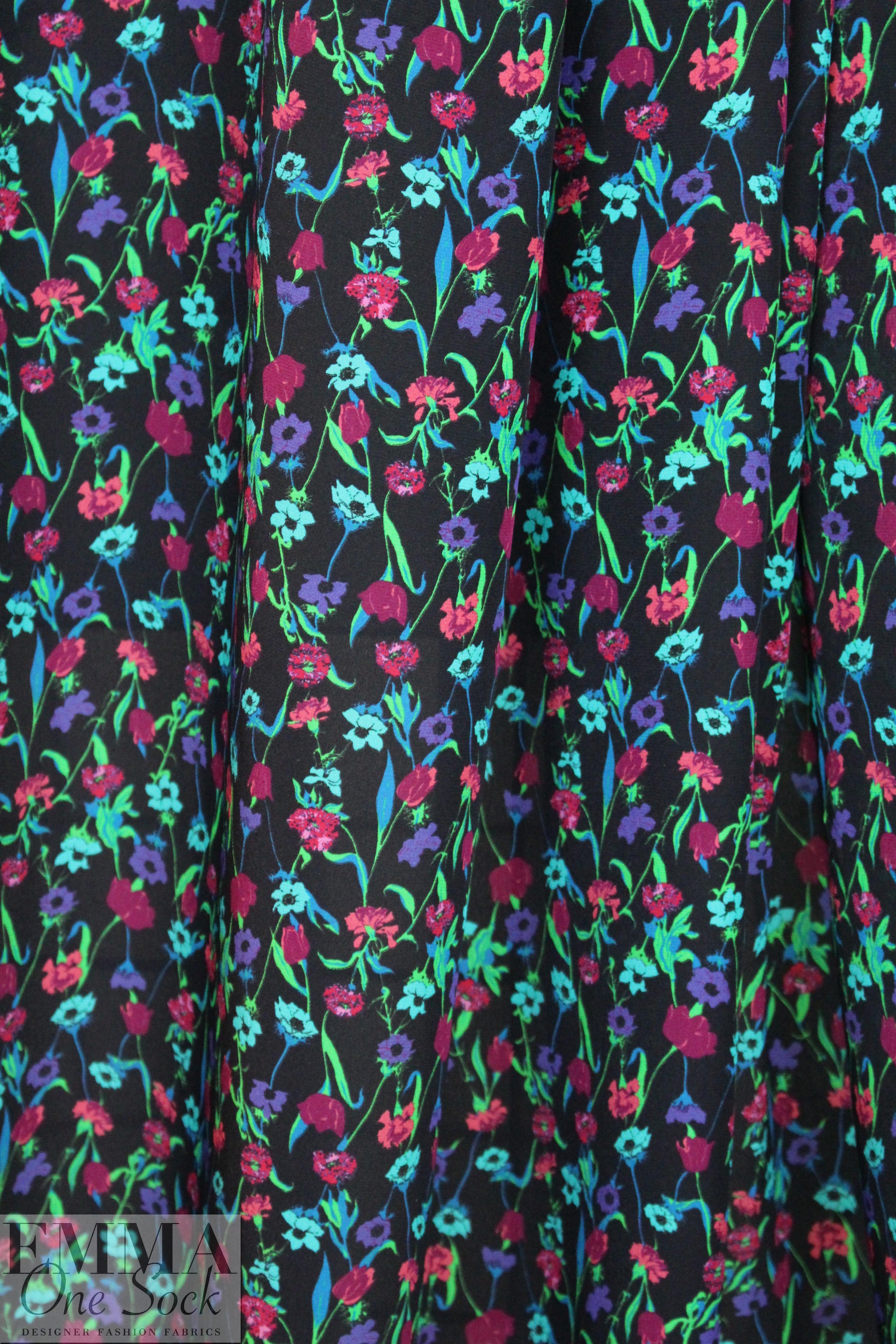 Italian aqua/wine floral silk georgette