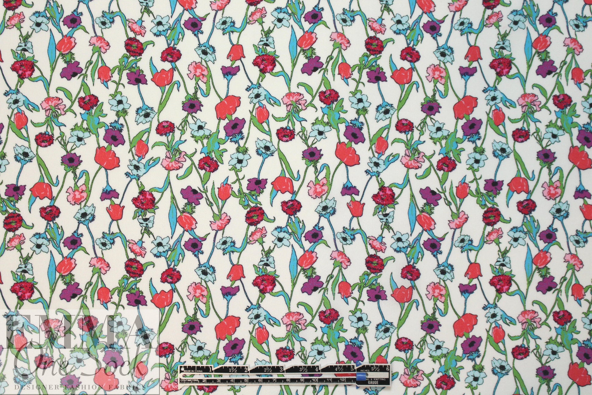 Italian light blue/violet floral silk georgette