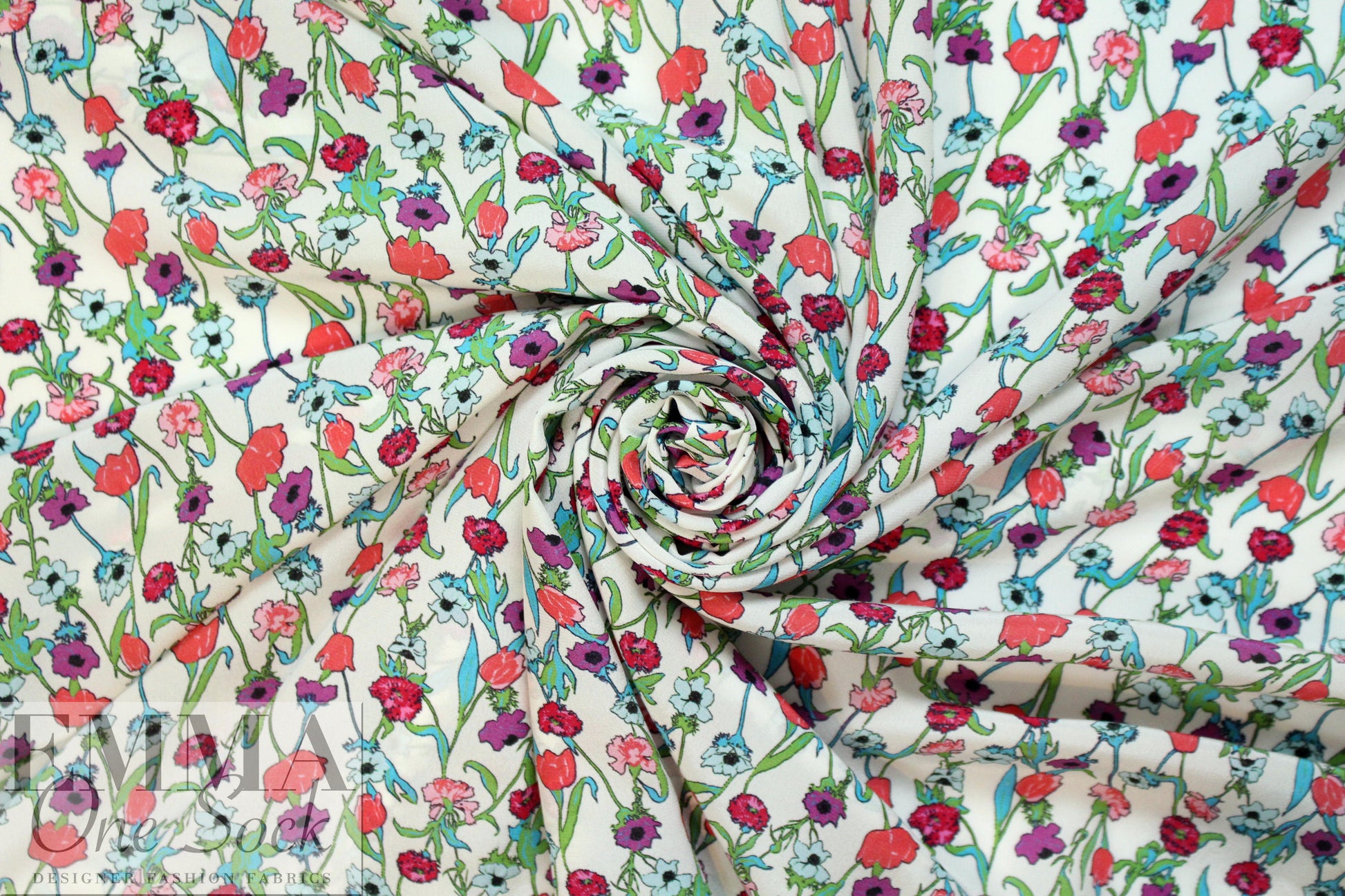 Italian light blue/violet floral silk georgette
