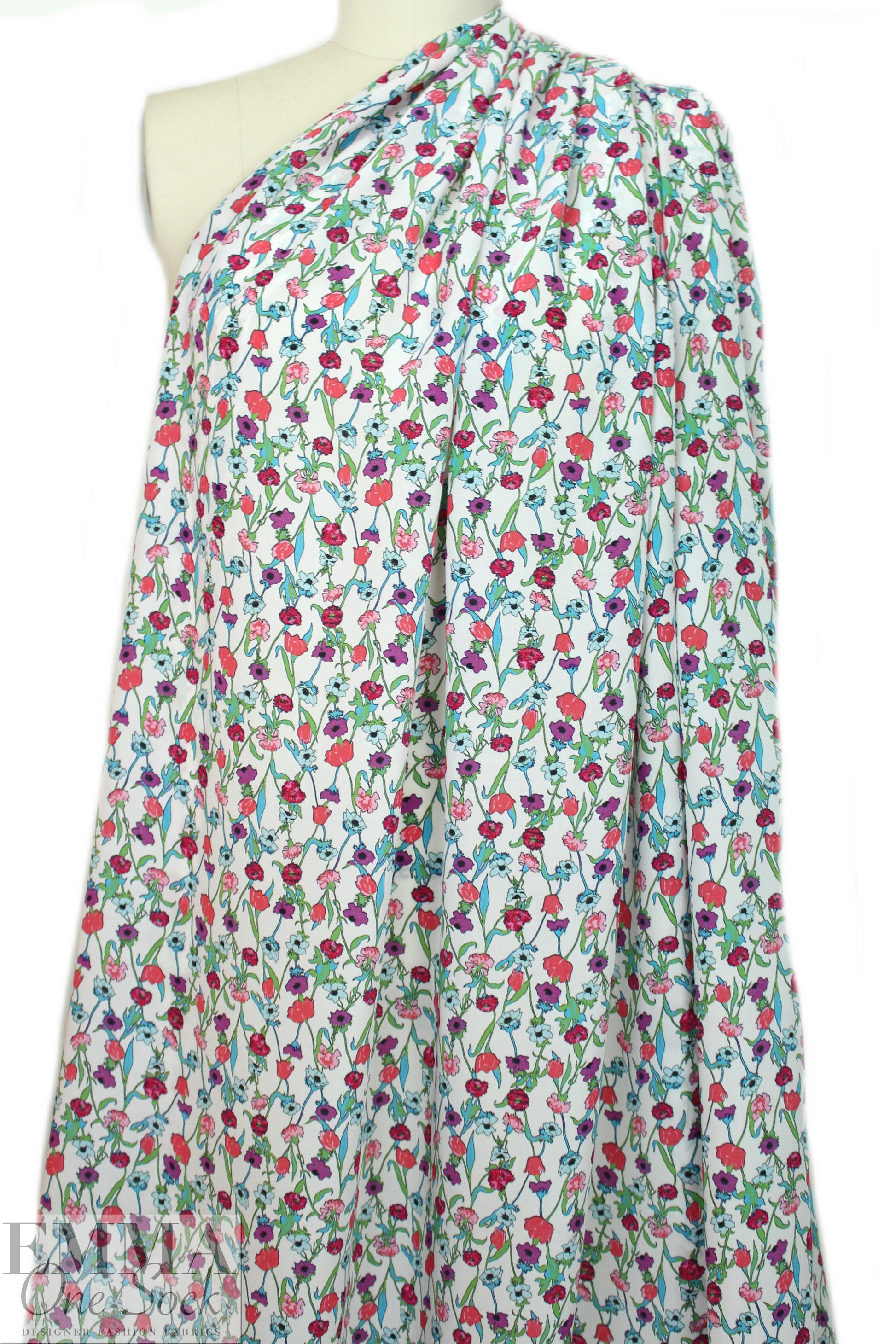 Italian light blue/violet floral silk georgette