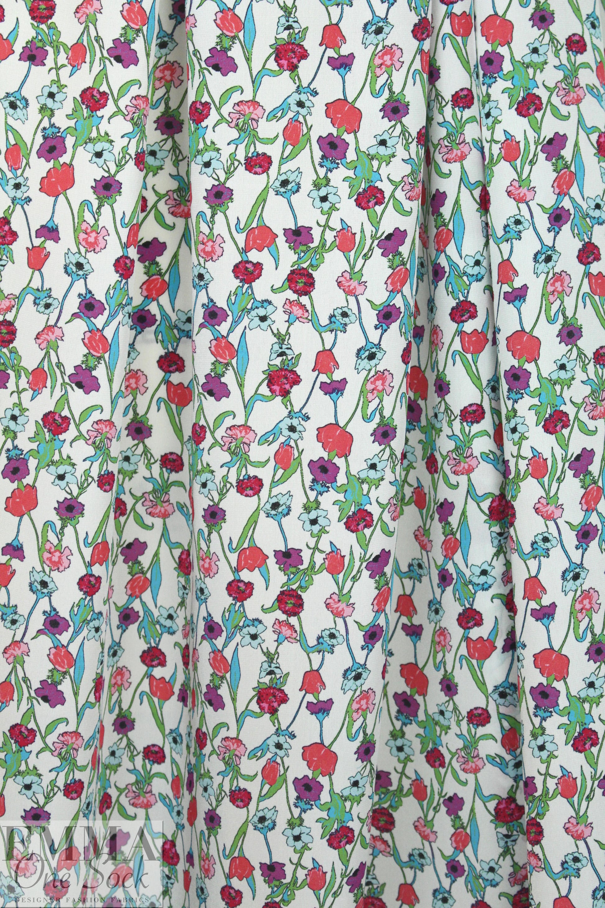 Italian light blue/violet floral silk georgette