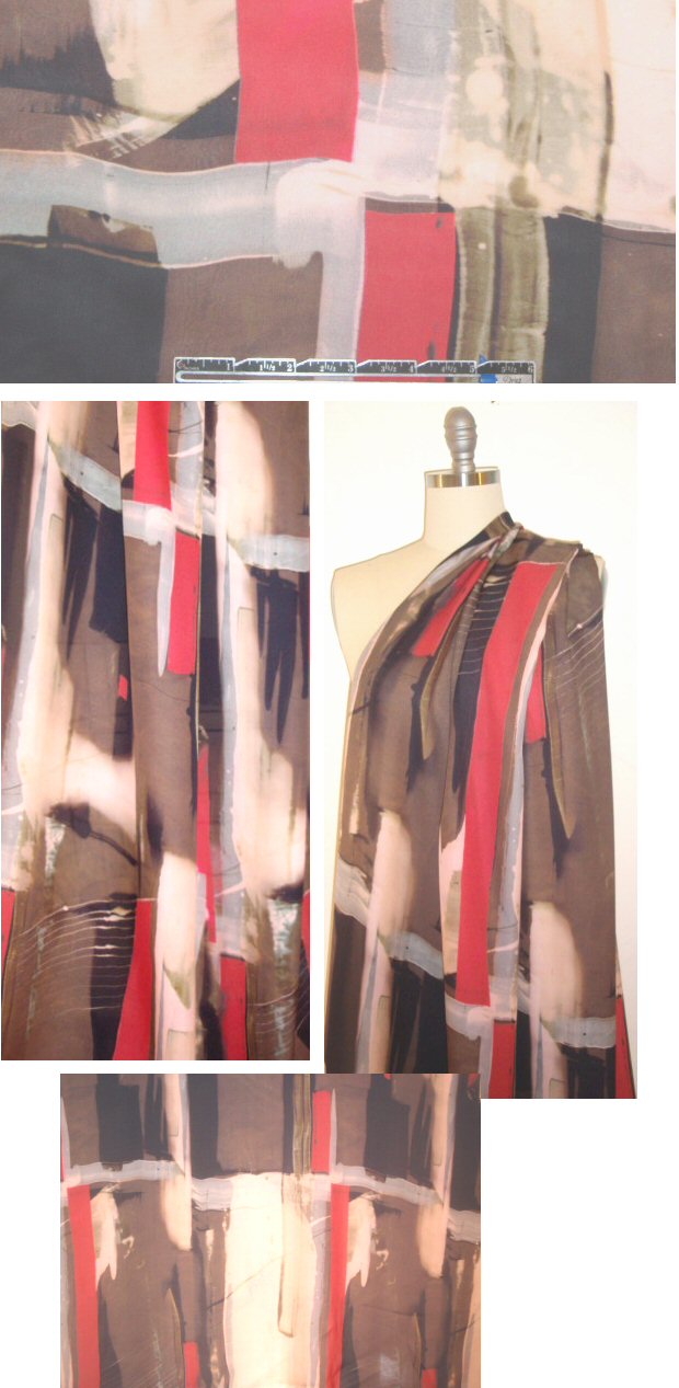 NY designer coral/mocha abstract silk georgette 1.125 yd