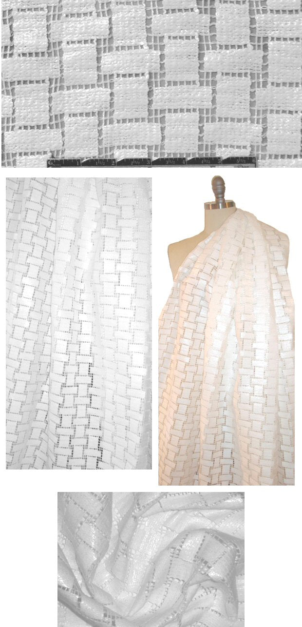Italian laminated cotton rectangle lace - white