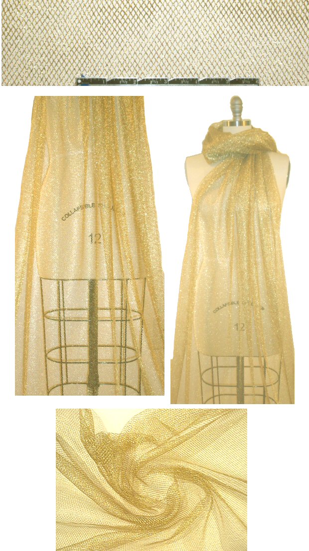 NY designer gold metallic open mesh knit 1.25 yd