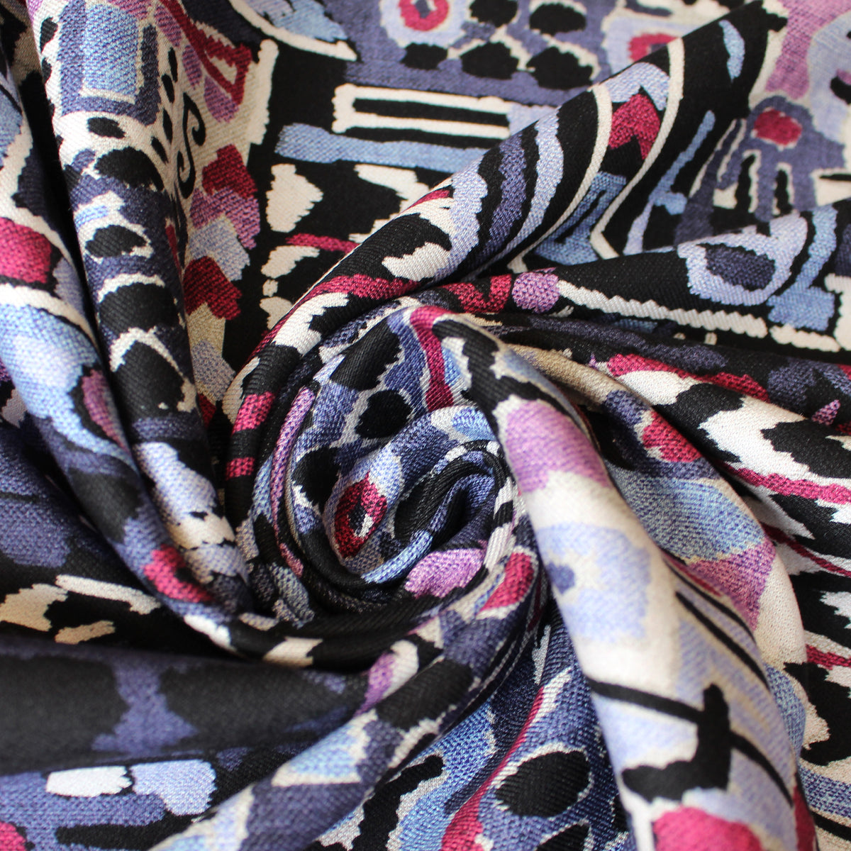 wool/cotton/viscose stretch doubleface woven 'geo story' - plum/charcoal