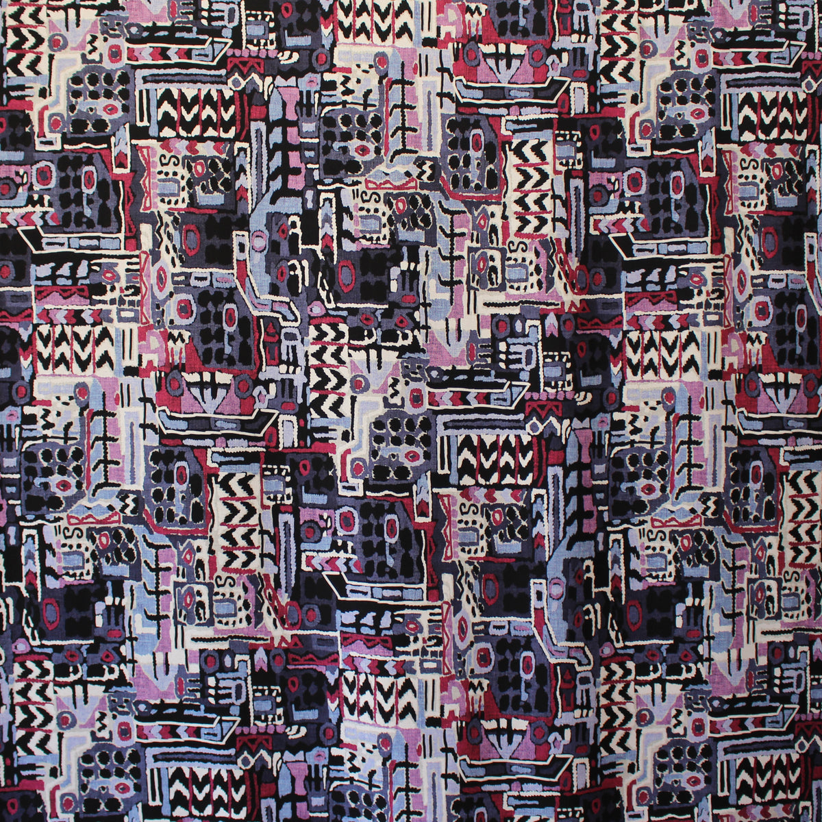 wool/cotton/viscose stretch doubleface woven 'geo story' - plum/charcoal